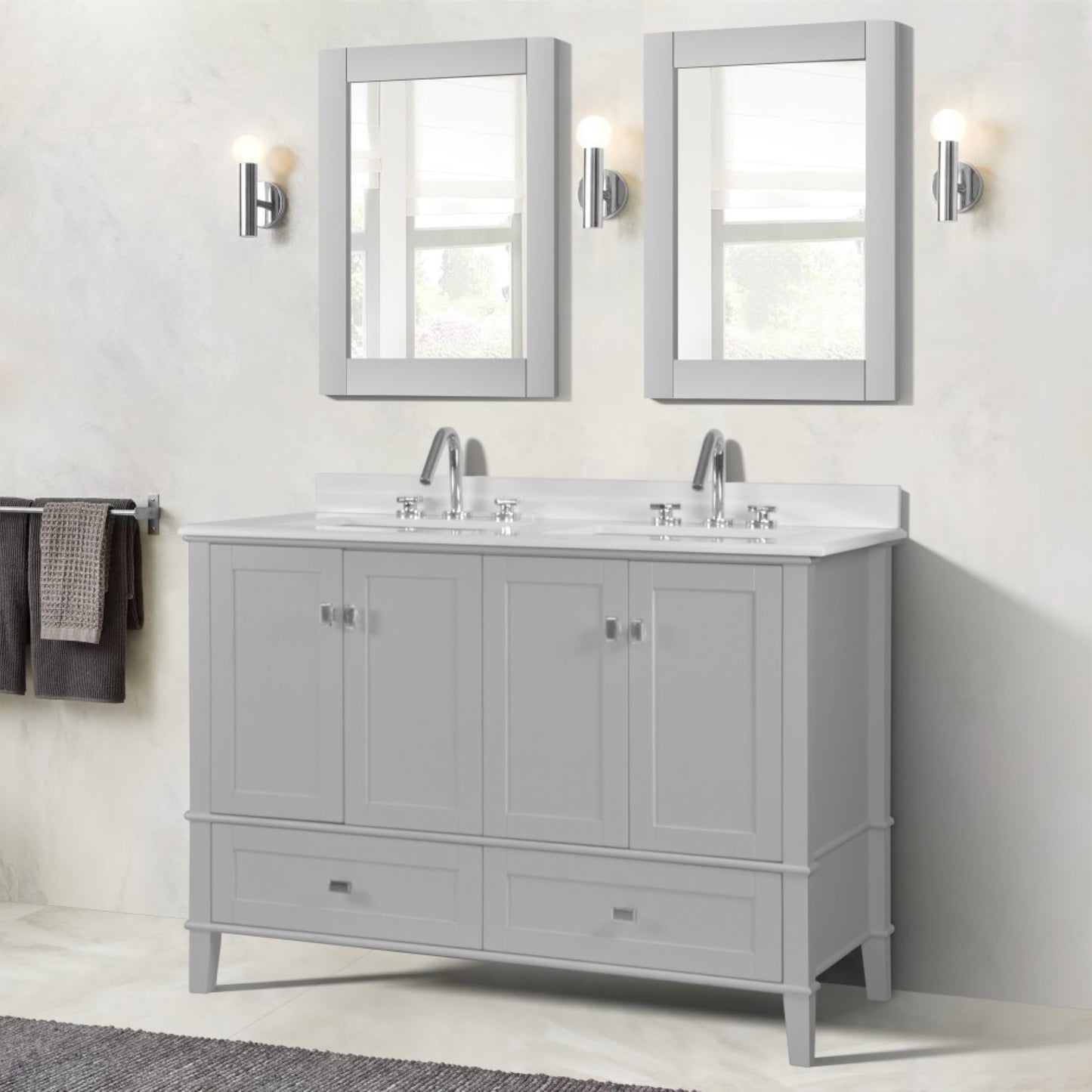 49" DOUBLE VANITY IN L/GRAY WITH ENGINEERED STONE TOP