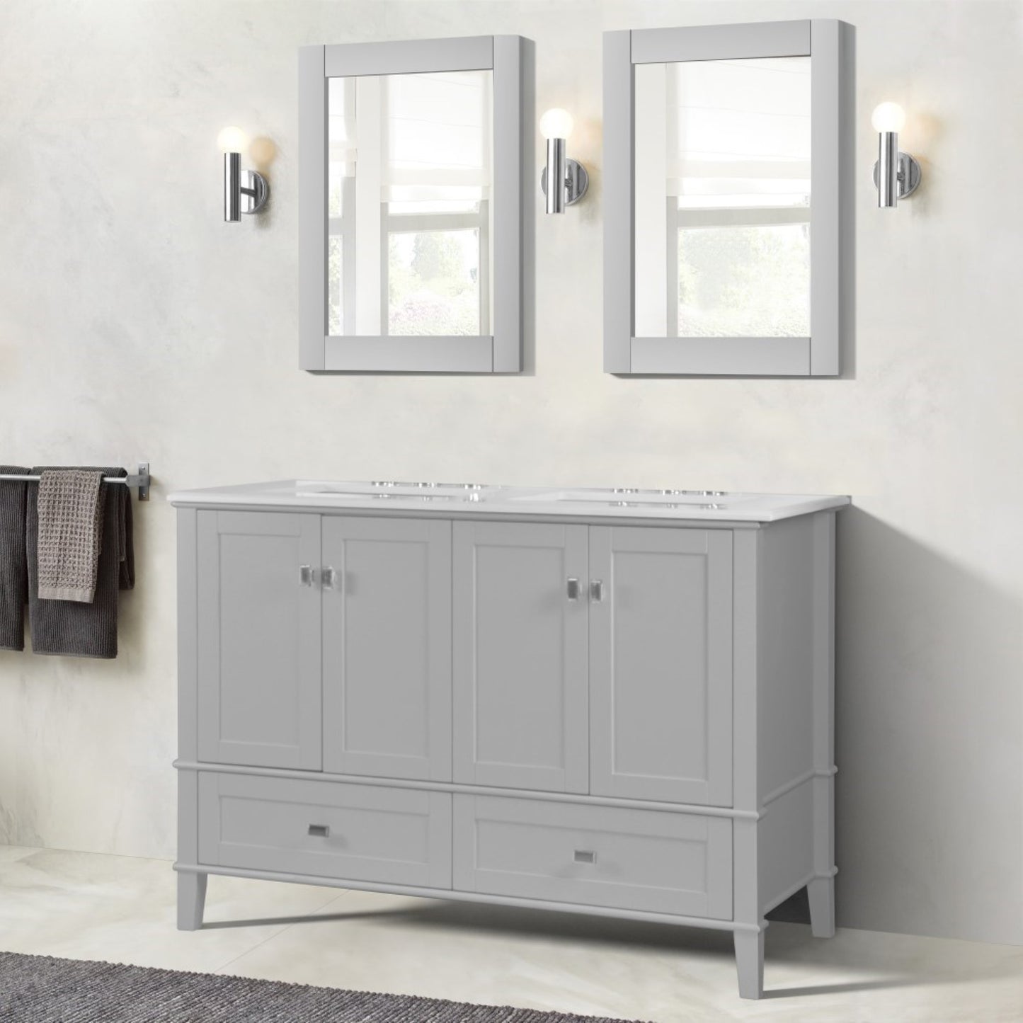 49" DOUBLE VANITY IN L/GRAY WITH ENGINEERED STONE TOP