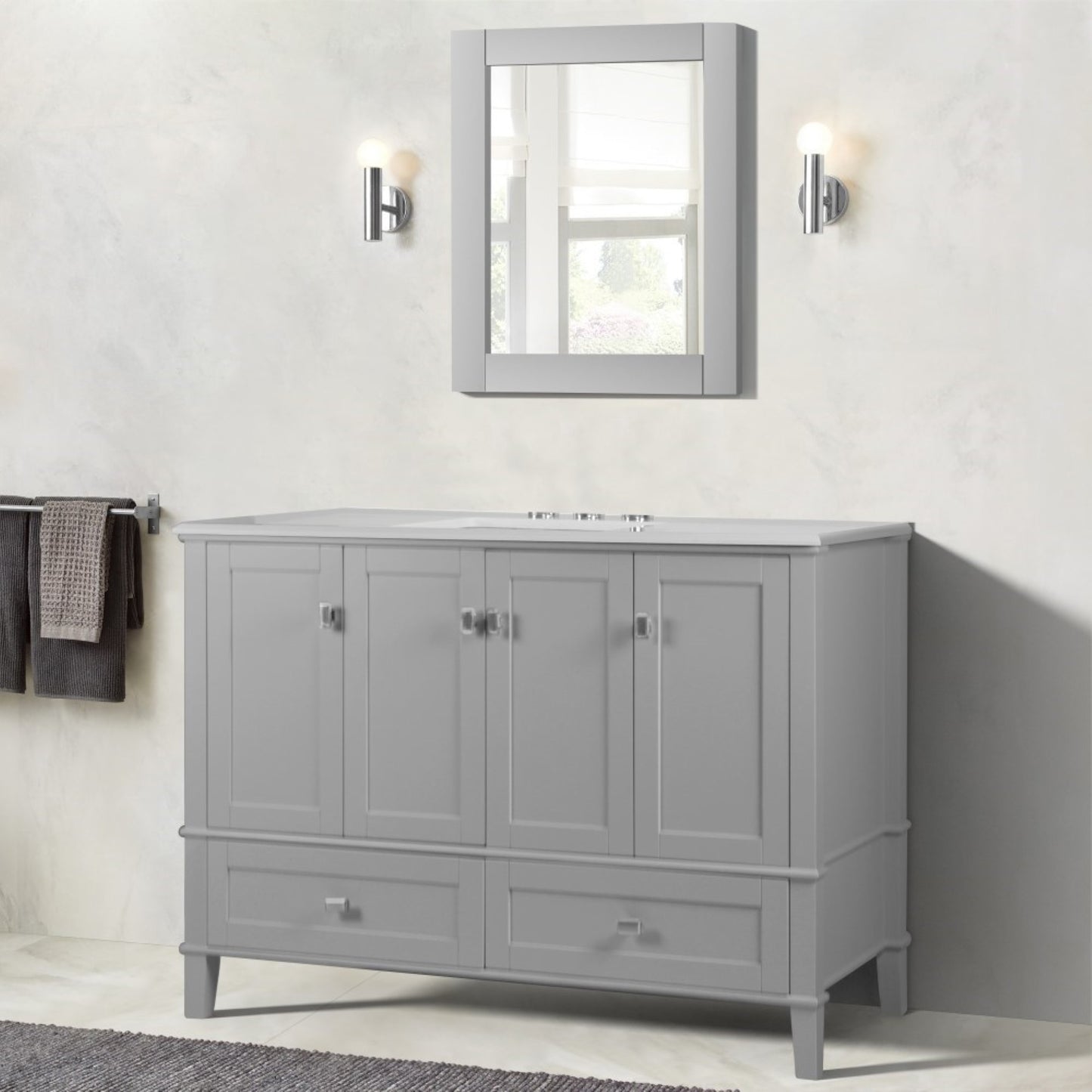49" SINGLE VANITY IN L/GRAY WITH ENGINEERED STONE TOP