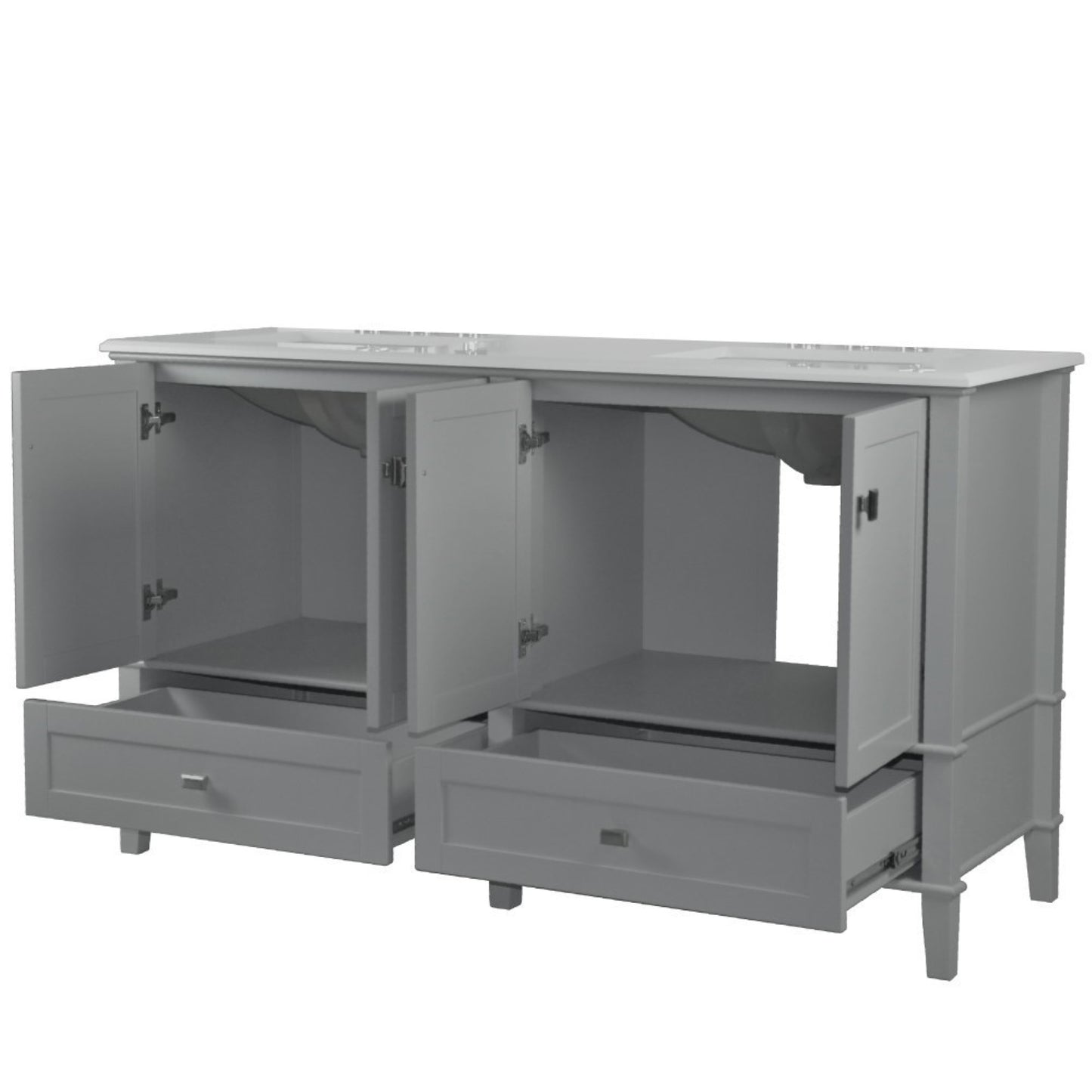 61" DOUBLE VANITY IN L/GRAY WITH ENGINEERED STONE TOP