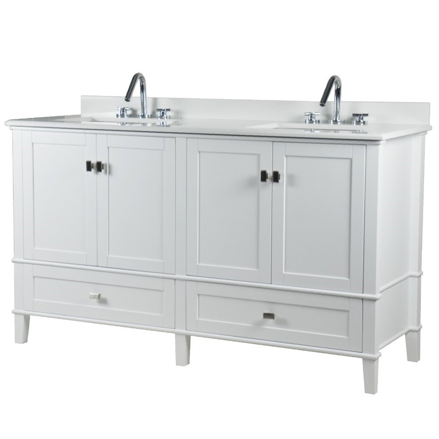 61" DOUBLE VANITY IN WHITE WITH ENGINEERED STONE TOP