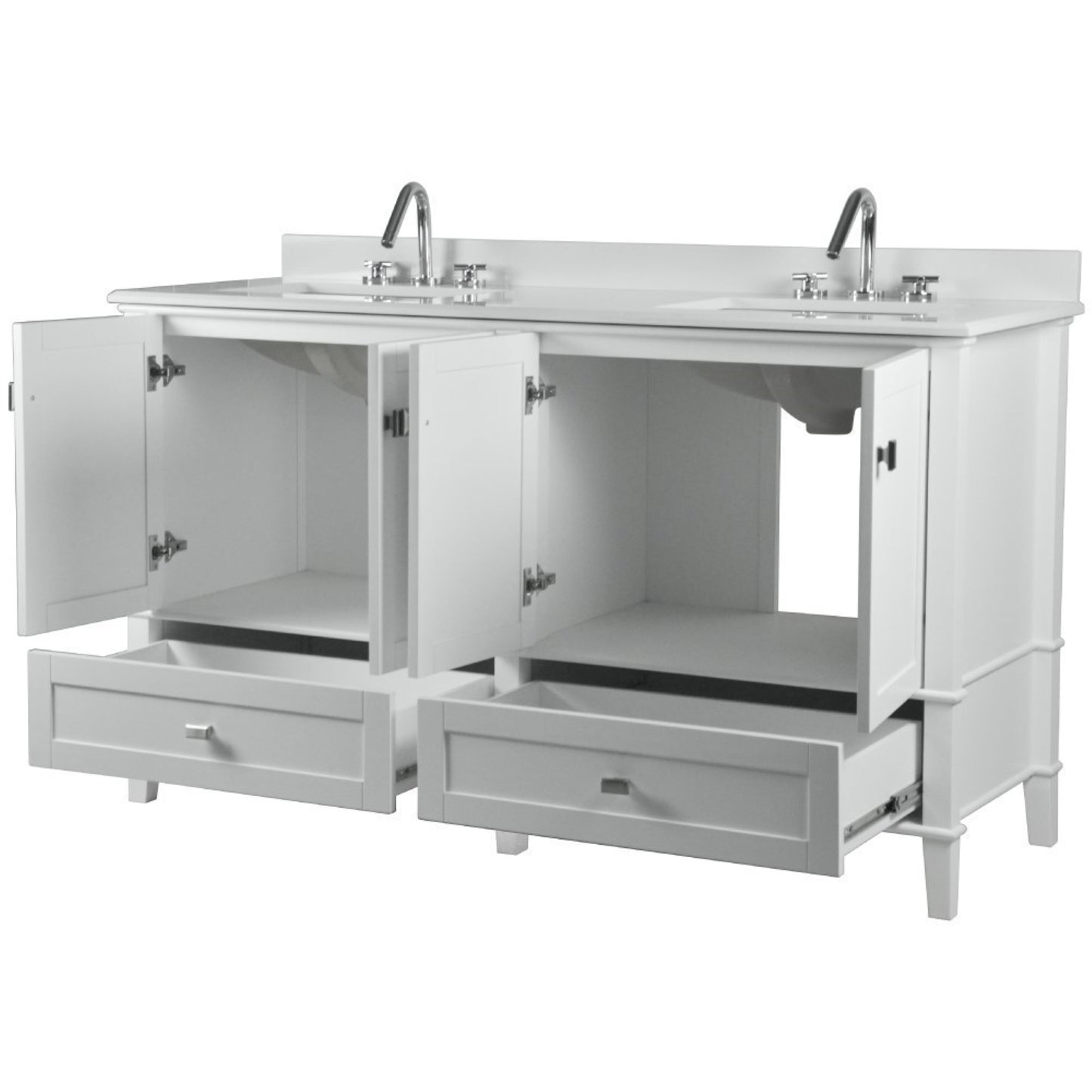 61" DOUBLE VANITY IN WHITE WITH ENGINEERED STONE TOP