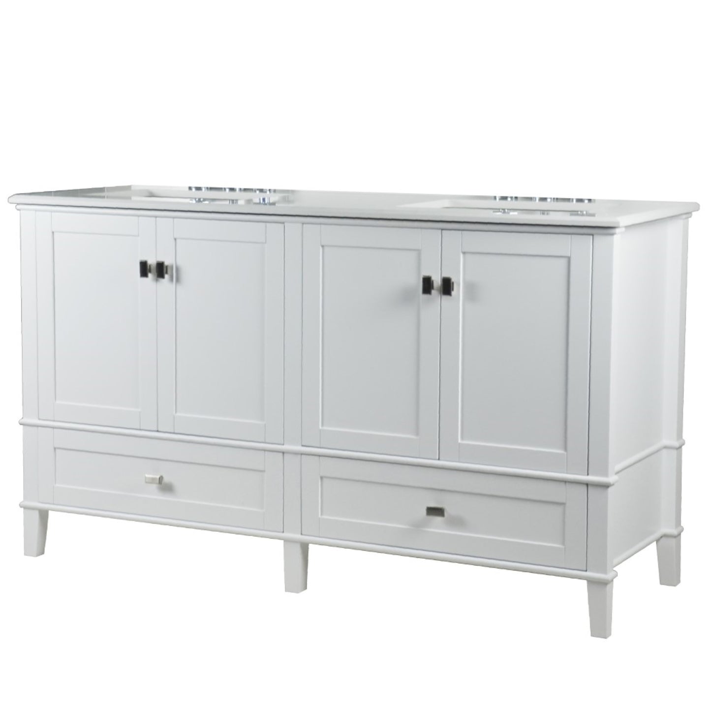 61" DOUBLE VANITY IN WHITE WITH ENGINEERED STONE TOP