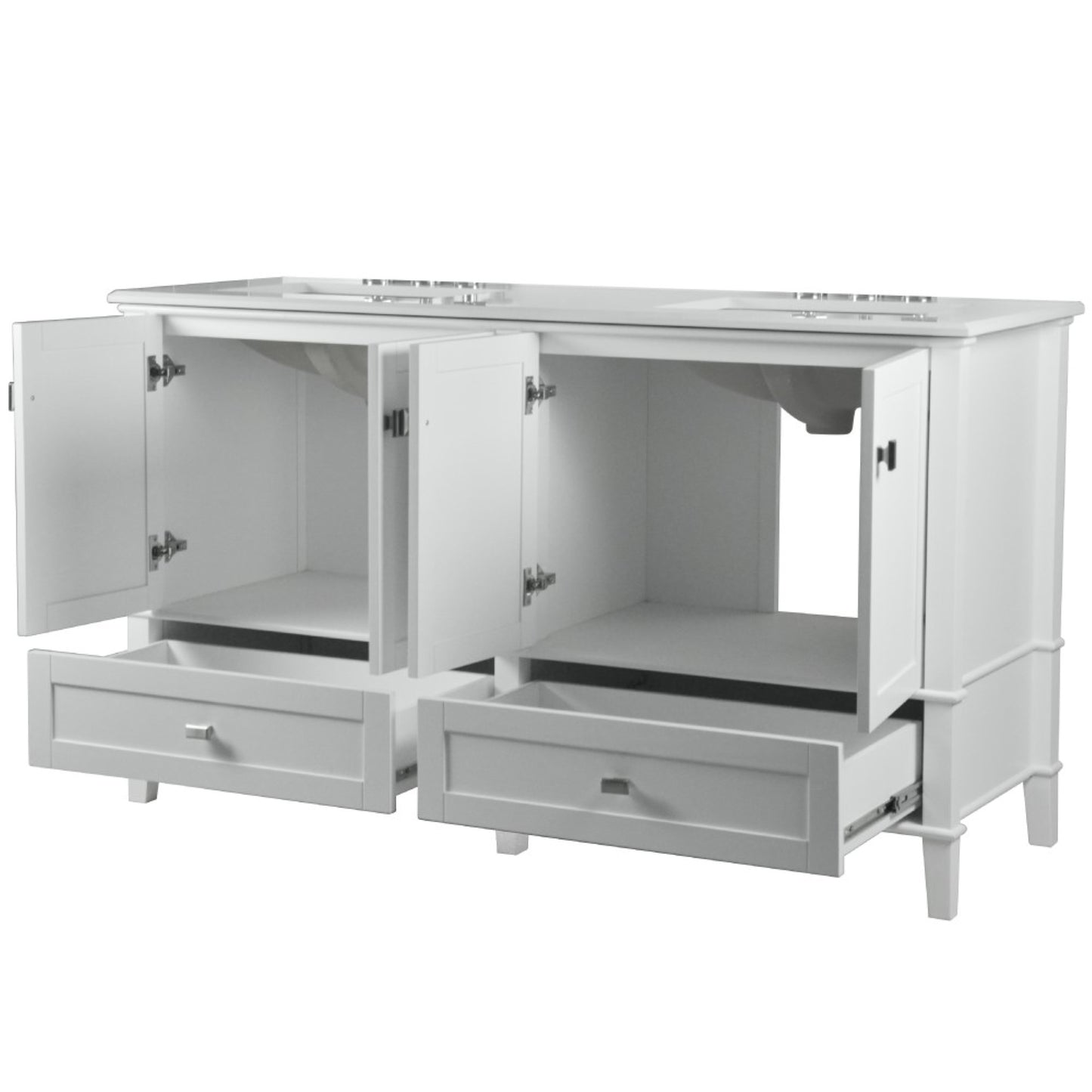 61" DOUBLE VANITY IN WHITE WITH ENGINEERED STONE TOP