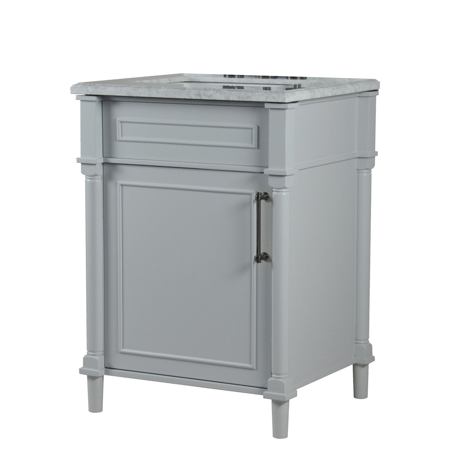 24" SINGLE VANITY IN L/GRAY WITH WHITE CARRRA MARBLE TOP