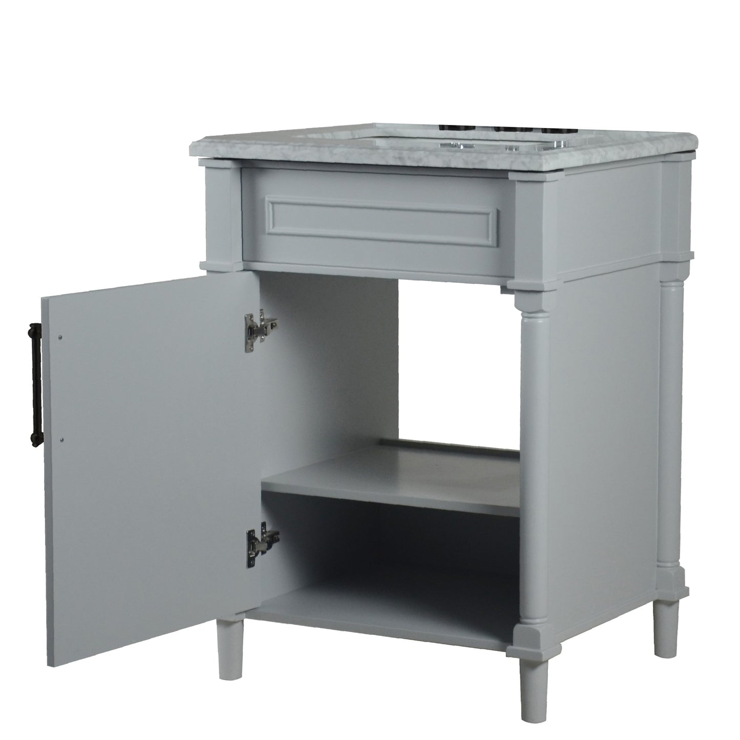24" SINGLE VANITY IN L/GRAY WITH WHITE CARRRA MARBLE TOP