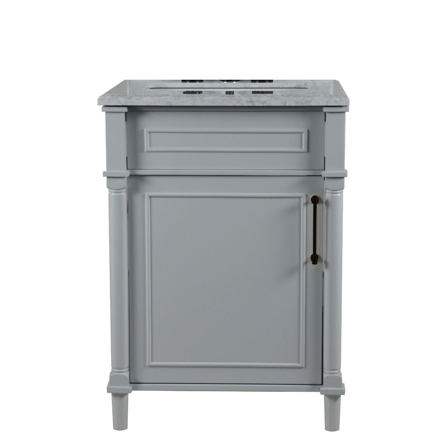 24" SINGLE VANITY IN L/GRAY WITH WHITE CARRRA MARBLE TOP