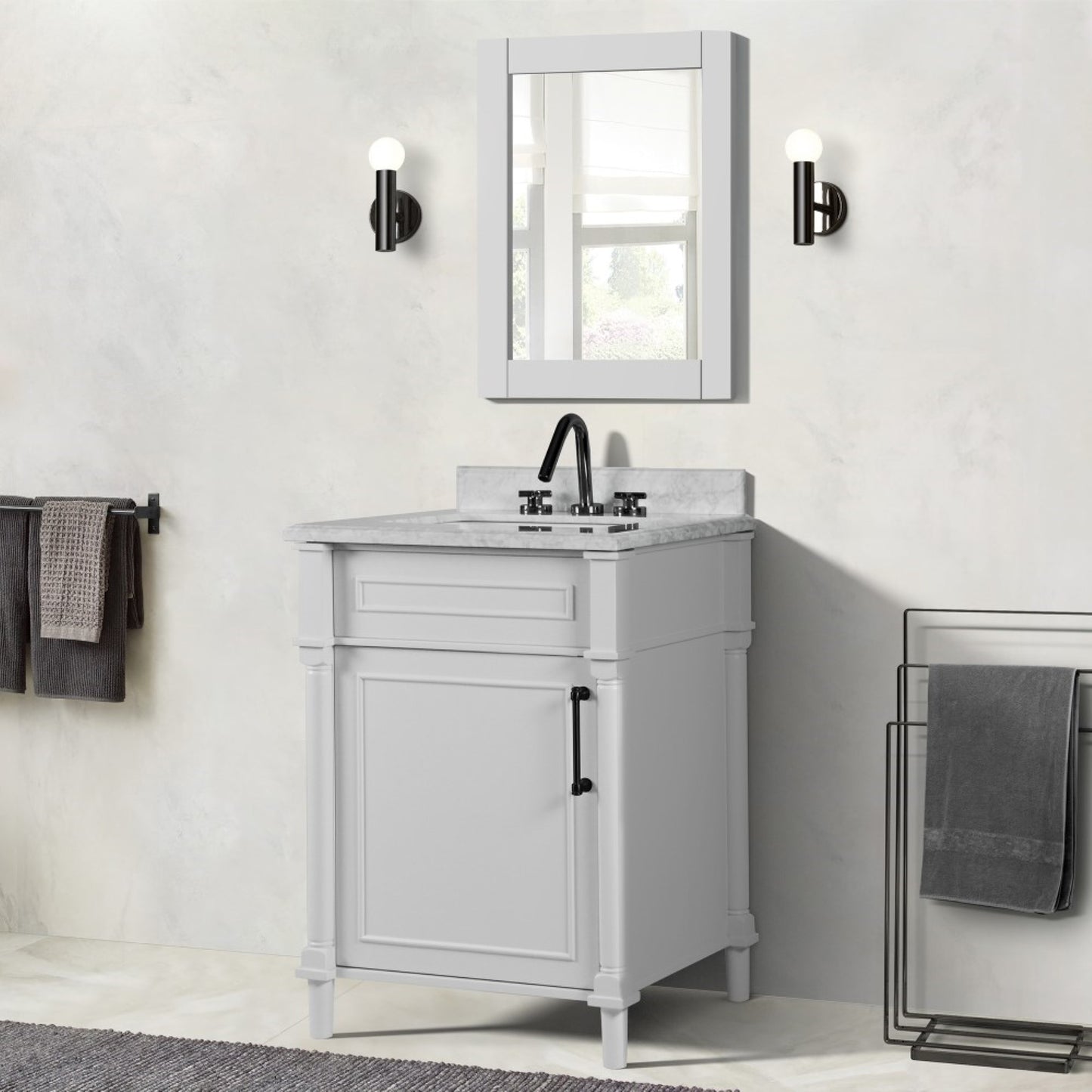 24" SINGLE VANITY IN WHITE WITH WHITE CARRRA MARBLE TOP