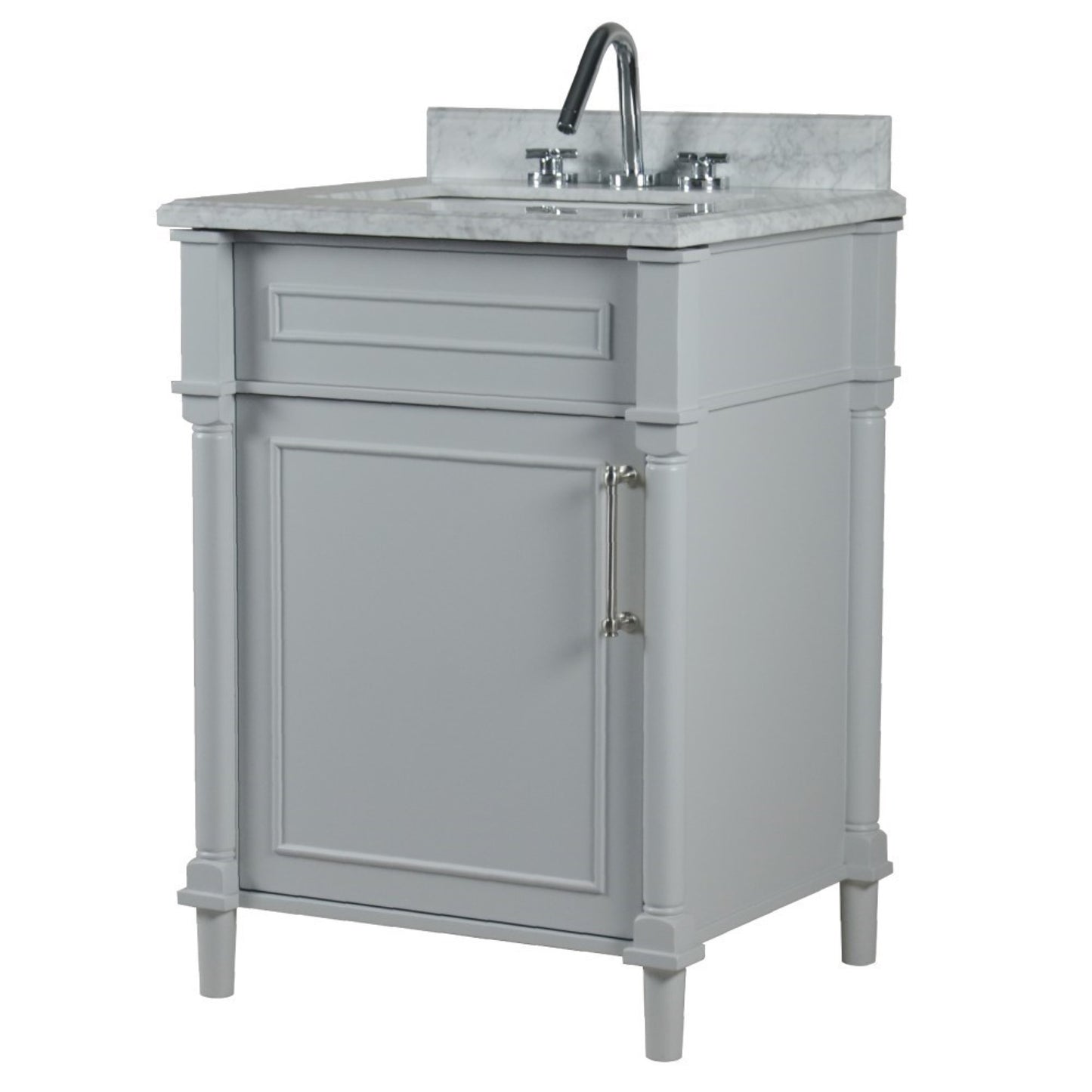 24" SINGLE VANITY IN L/GRAY WITH WHITE CARRRA MARBLE TOP
