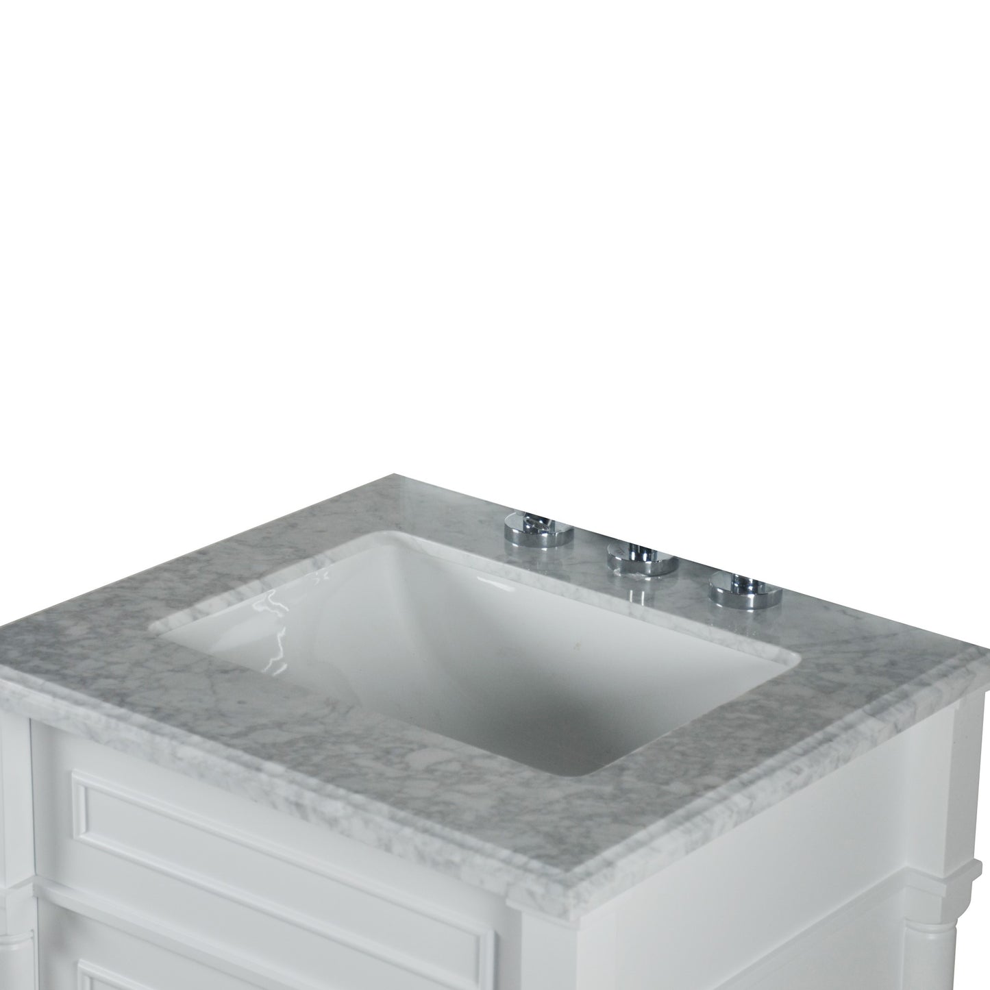 24" SINGLE VANITY IN L/GRAY WITH WHITE CARRRA MARBLE TOP