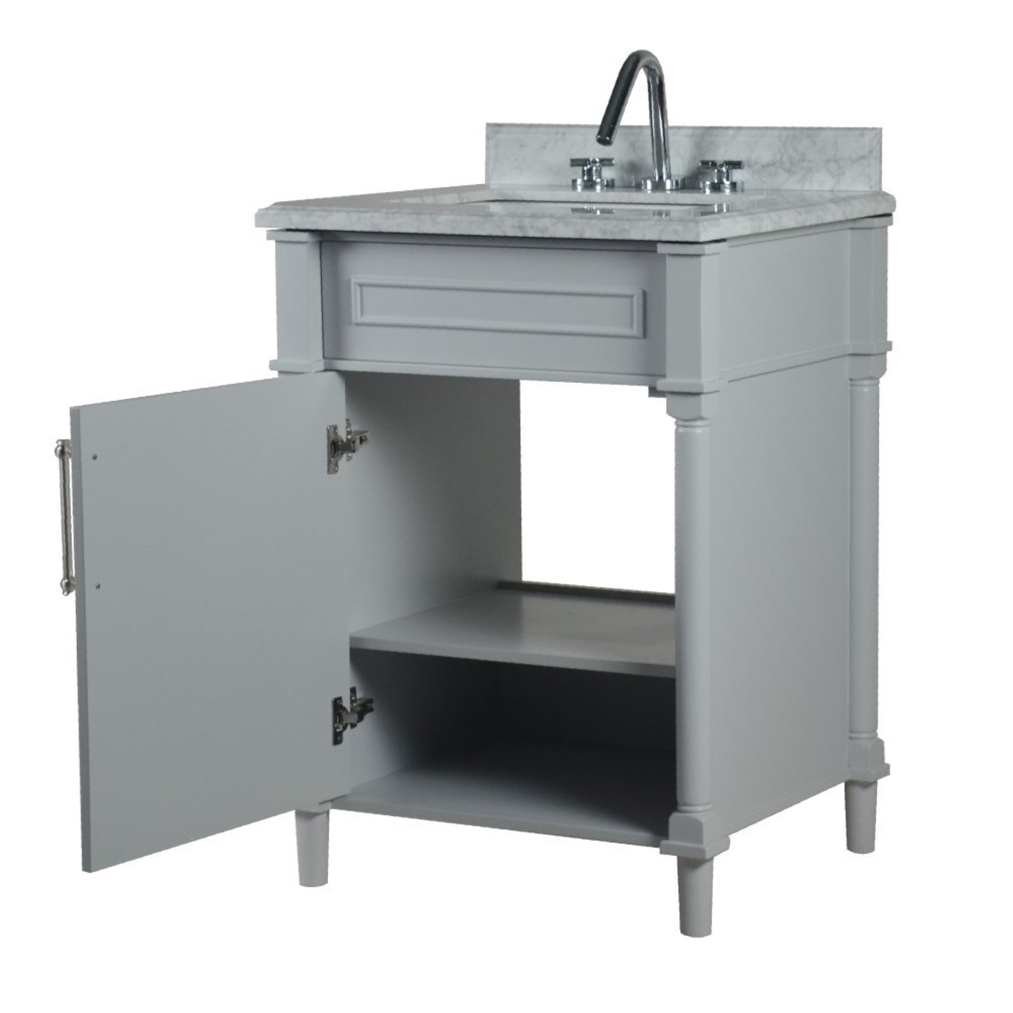 24" SINGLE VANITY IN L/GRAY WITH WHITE CARRRA MARBLE TOP