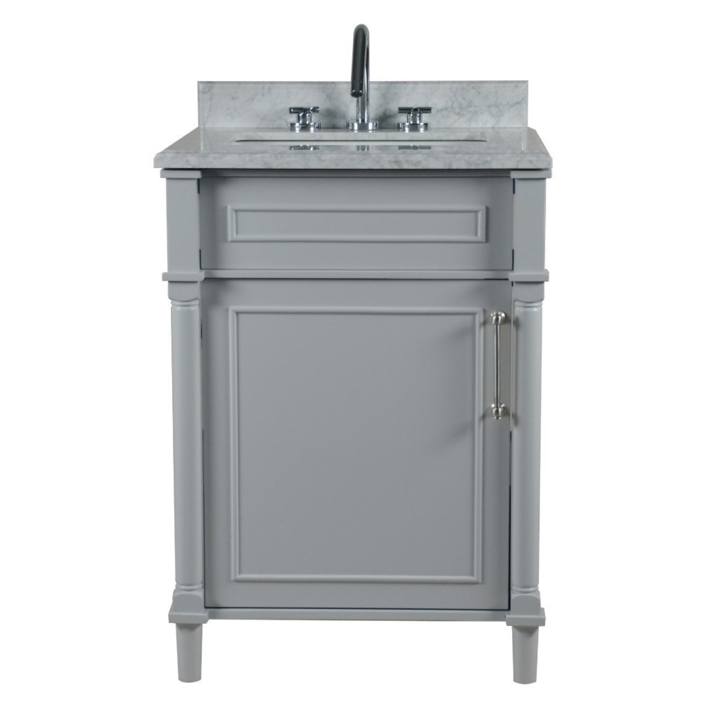 24" SINGLE VANITY IN L/GRAY WITH WHITE CARRRA MARBLE TOP