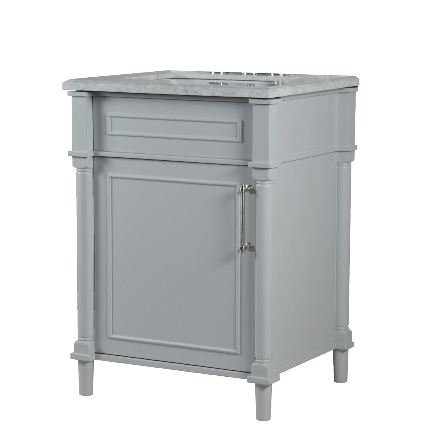 24" SINGLE VANITY IN L/GRAY WITH WHITE CARRRA MARBLE TOP