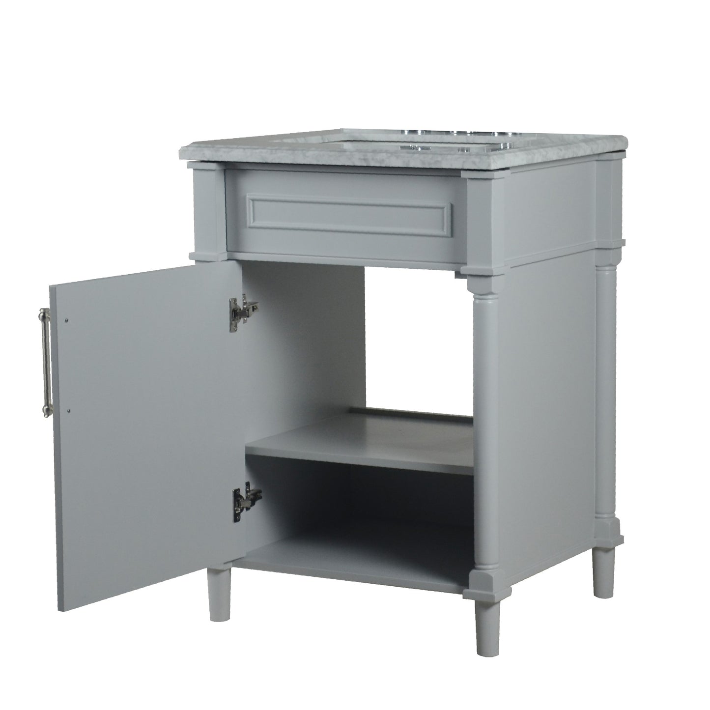 24" SINGLE VANITY IN L/GRAY WITH WHITE CARRRA MARBLE TOP