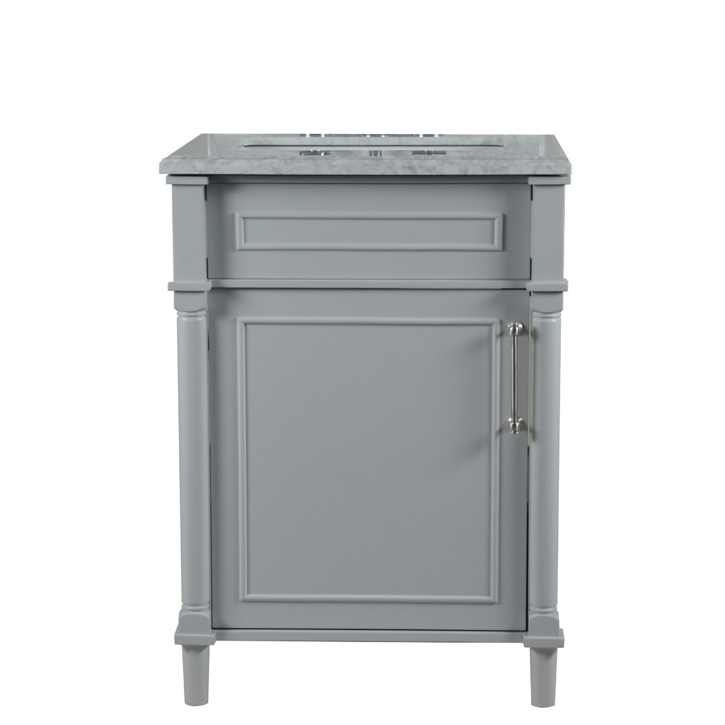 24" SINGLE VANITY IN L/GRAY WITH WHITE CARRRA MARBLE TOP