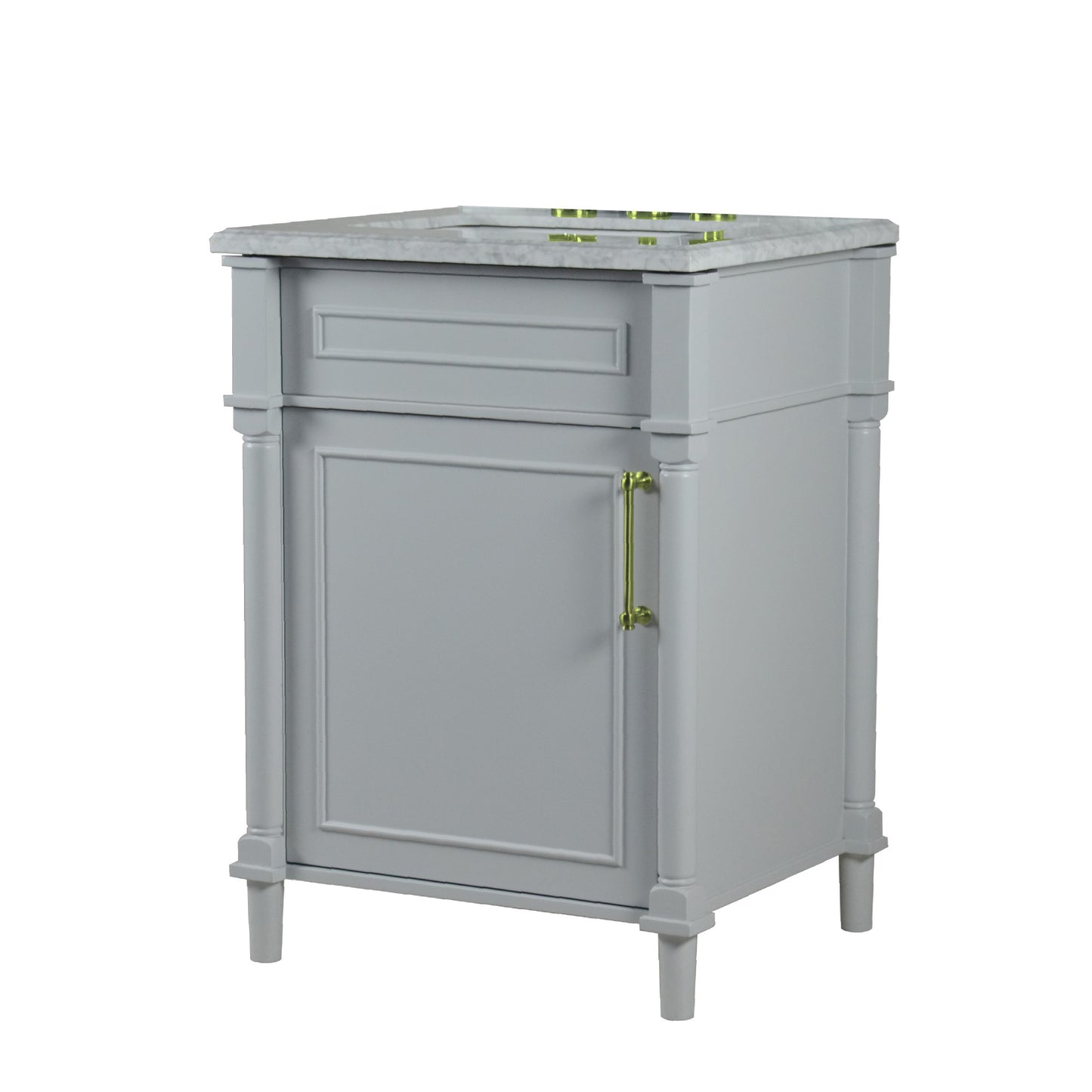 24" SINGLE VANITY IN L/GRAY WITH WHITE CARRRA MARBLE TOP
