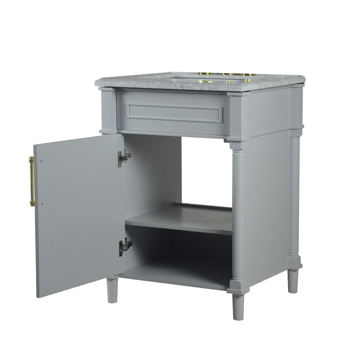 24" SINGLE VANITY IN L/GRAY WITH WHITE CARRRA MARBLE TOP