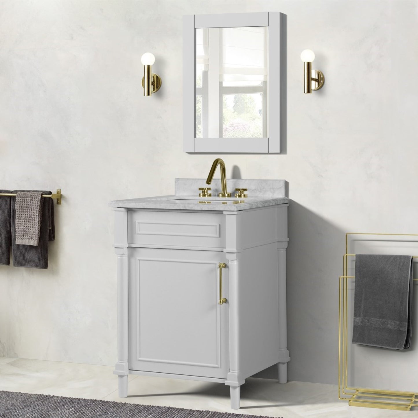24" SINGLE VANITY IN WHITE WITH WHITE CARRRA MARBLE TOP