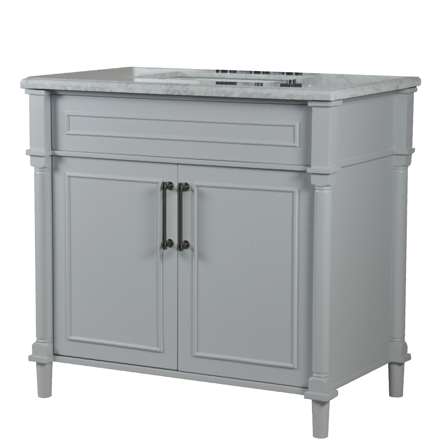 36" SINGLE VANITY IN L/GRAY WITH WHITE CARRRA MARBLE TOP