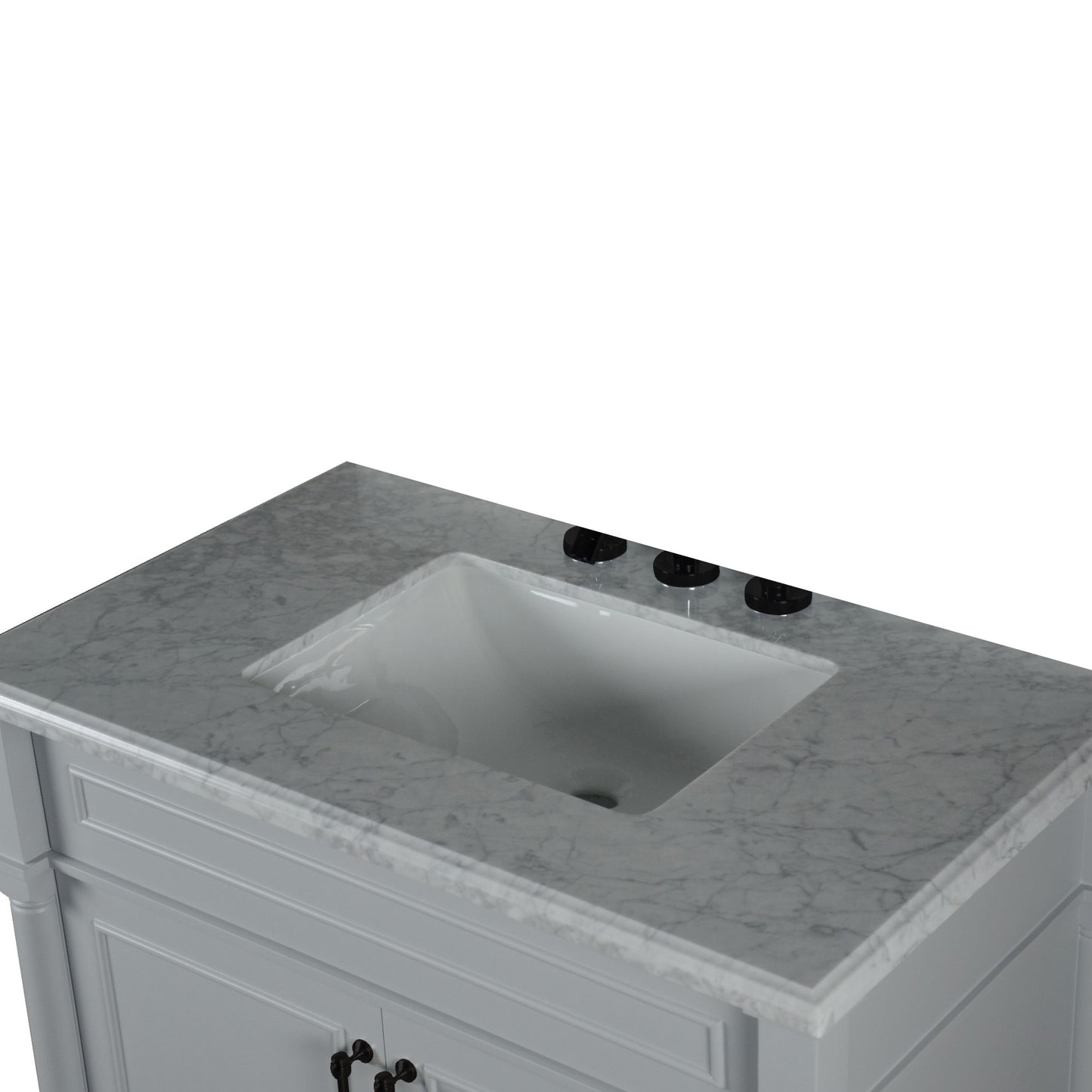 36" SINGLE VANITY IN L/GRAY WITH WHITE CARRRA MARBLE TOP