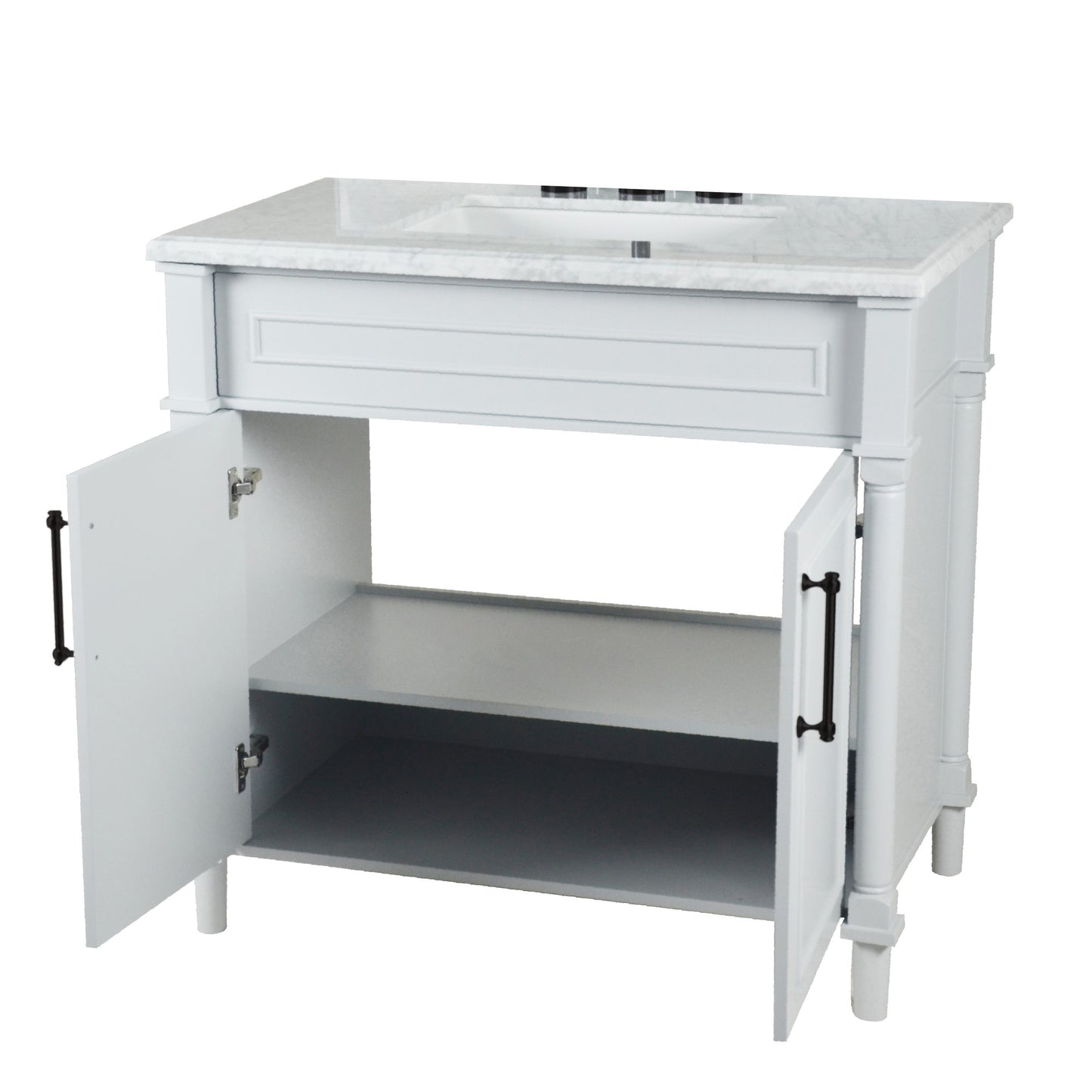 36" SINGLE VANITY IN WHITE WITH WHITE CARRRA MARBLE TOP