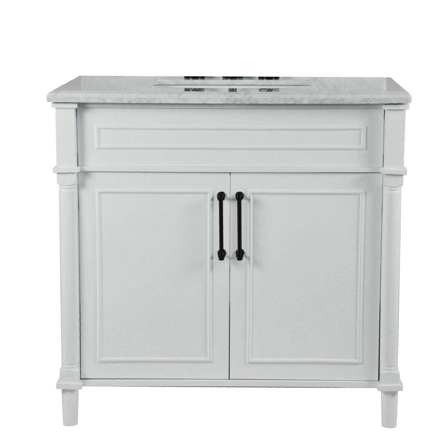 36" SINGLE VANITY IN WHITE WITH WHITE CARRRA MARBLE TOP