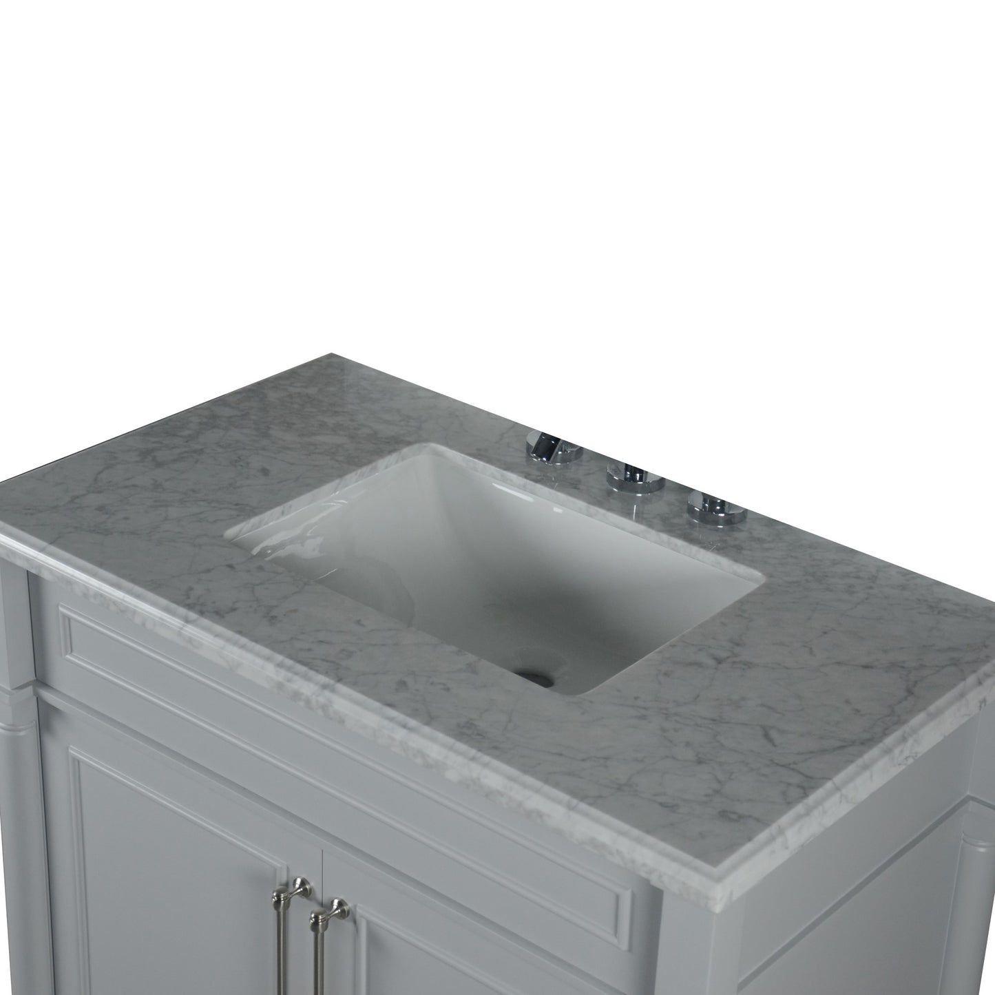 36" SINGLE VANITY IN L/GRAY WITH WHITE CARRRA MARBLE TOP