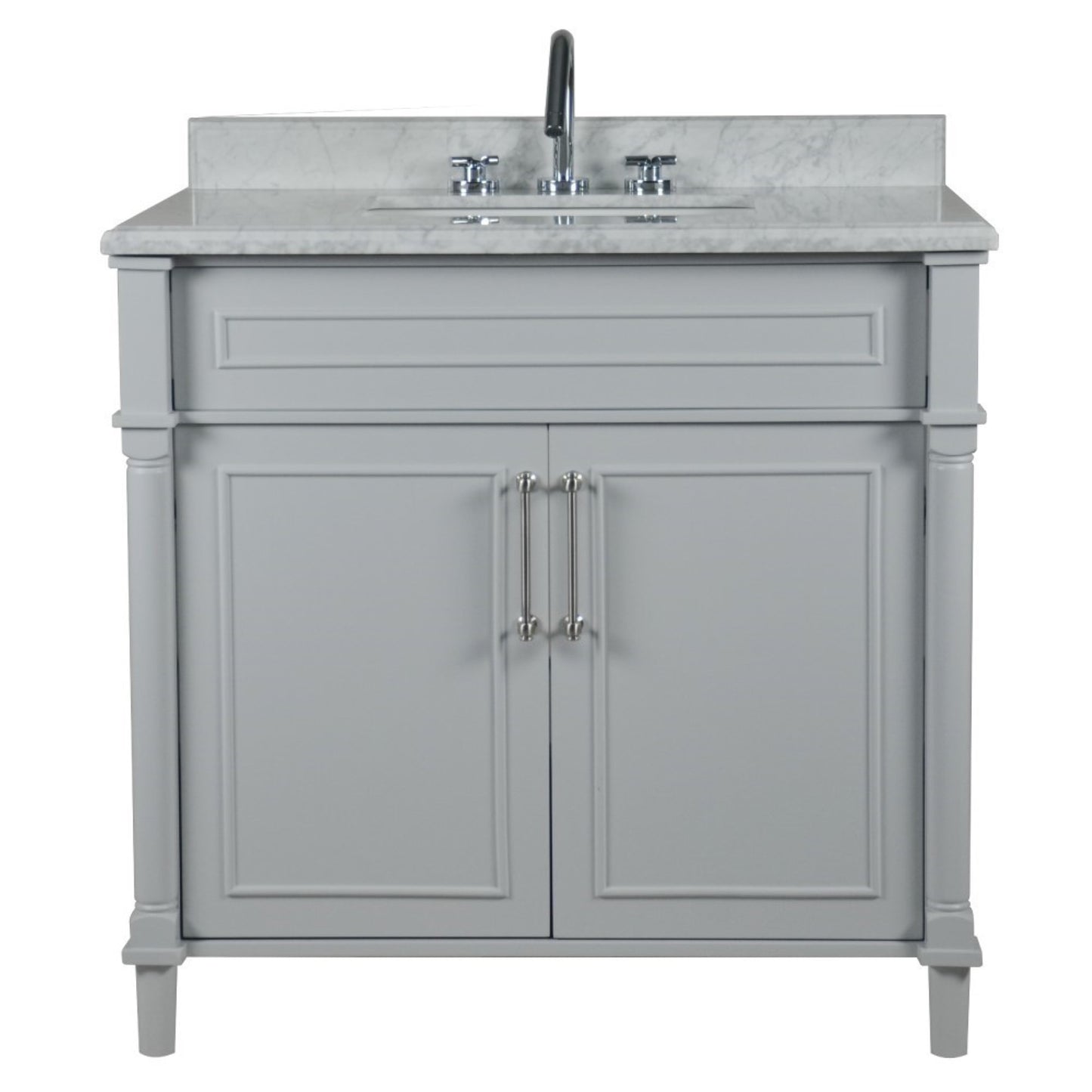 36" SINGLE VANITY IN L/GRAY WITH WHITE CARRRA MARBLE TOP