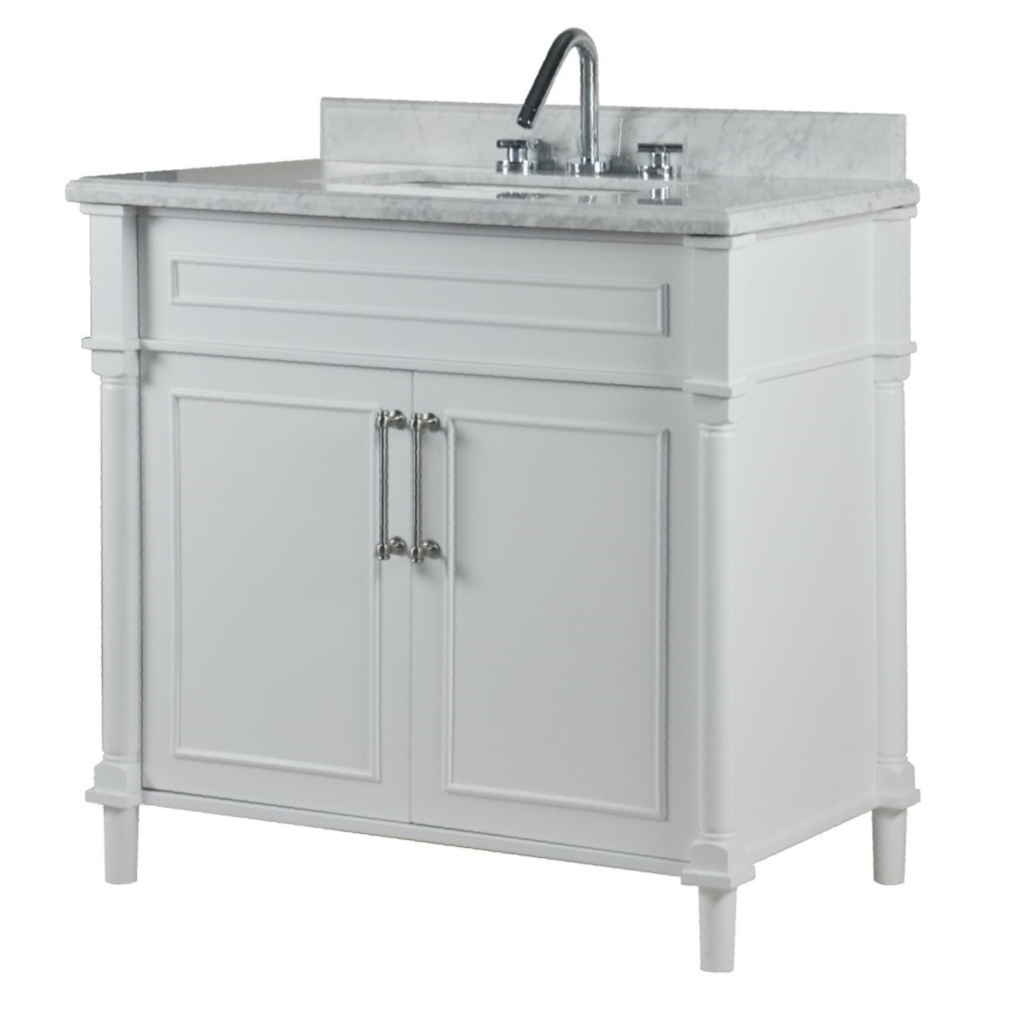 36" SINGLE VANITY IN WHITE WITH WHITE CARRRA MARBLE TOP