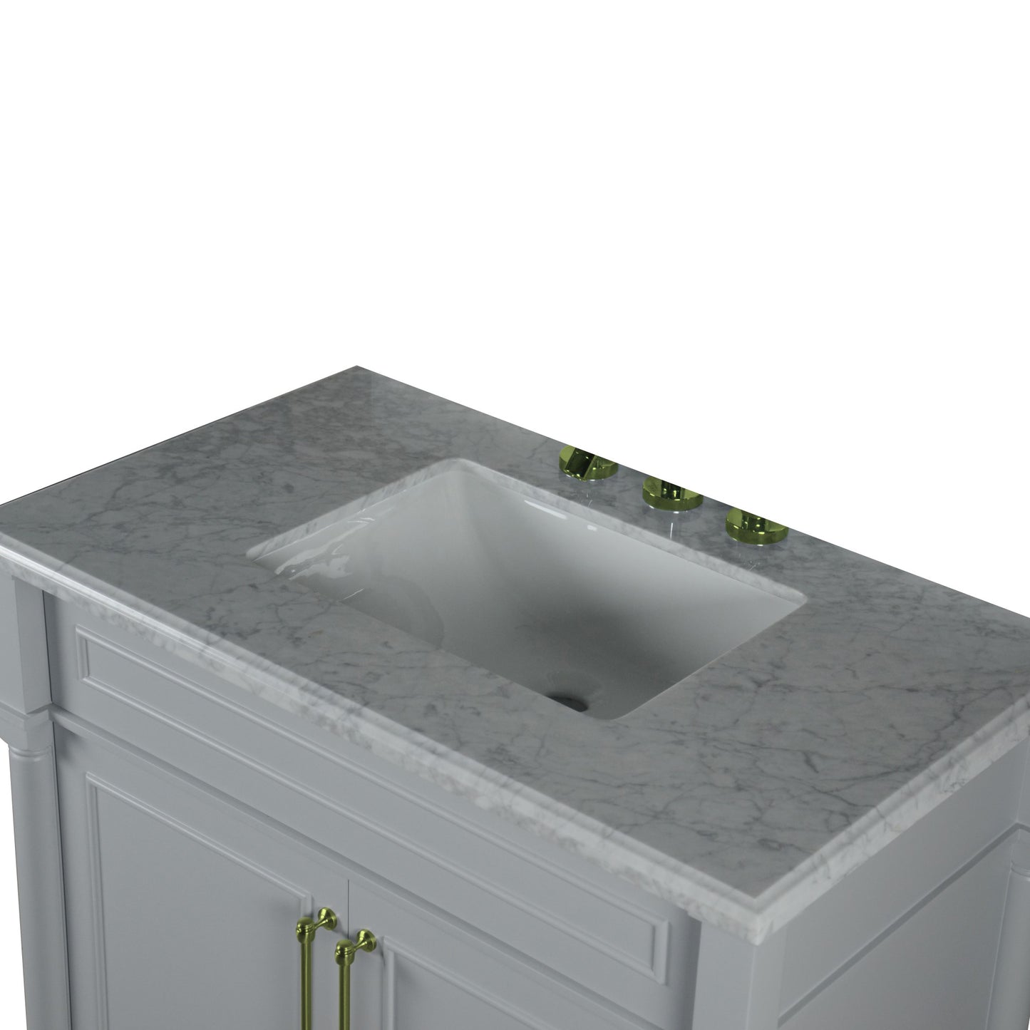 36" SINGLE VANITY IN L/GRAY WITH WHITE CARRRA MARBLE TOP