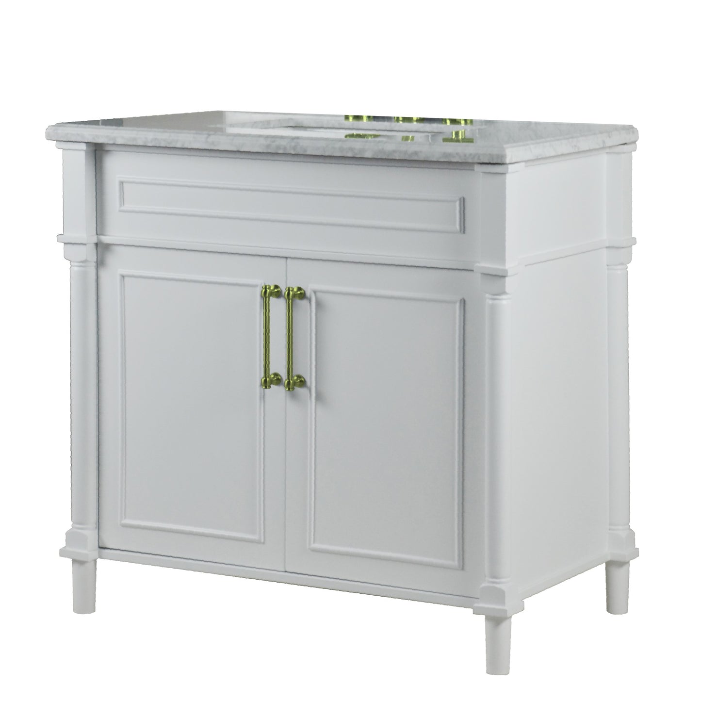36" SINGLE VANITY IN WHITE WITH WHITE CARRRA MARBLE TOP