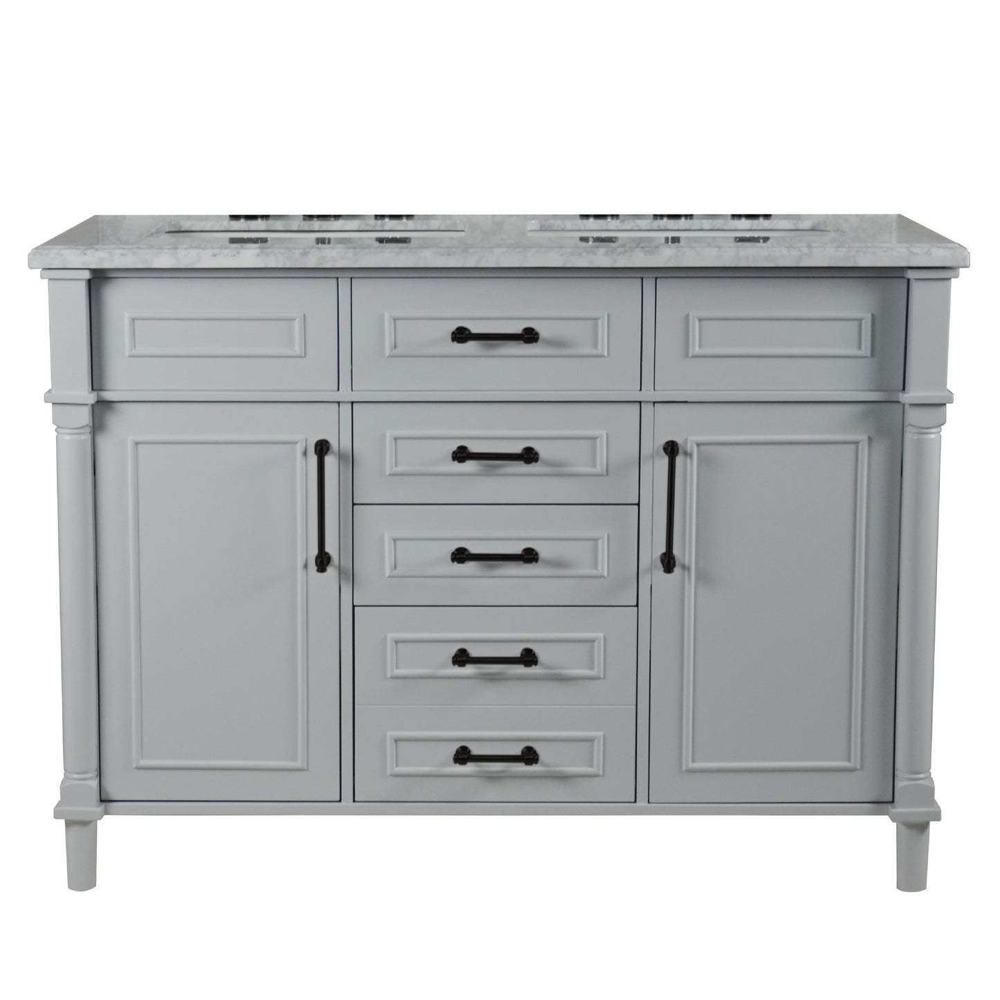 48" DOUBLE VANITY IN L/GRAY WITH WHITE CARRRA MARBLE TOP