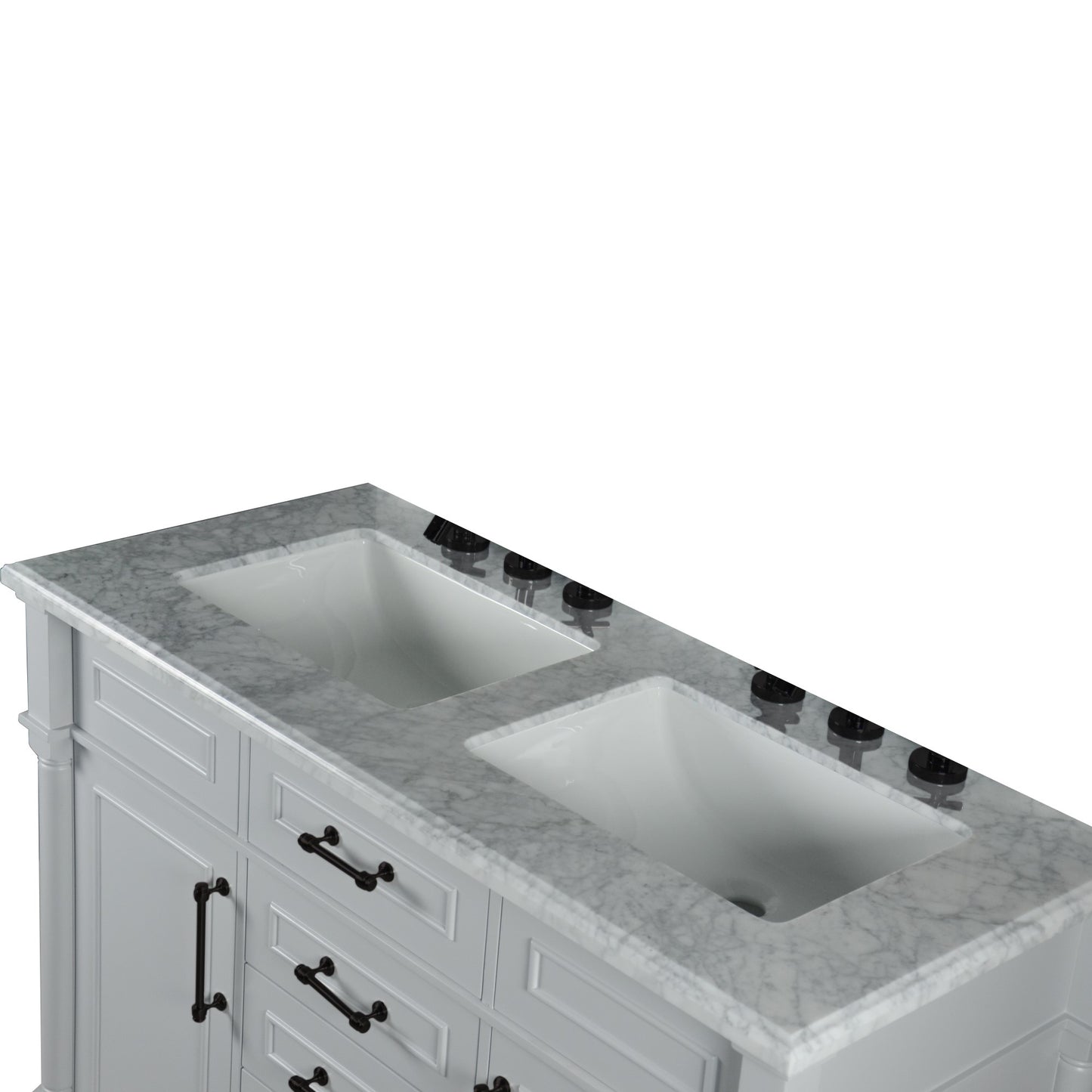 48" DOUBLE VANITY IN L/GRAY WITH WHITE CARRRA MARBLE TOP