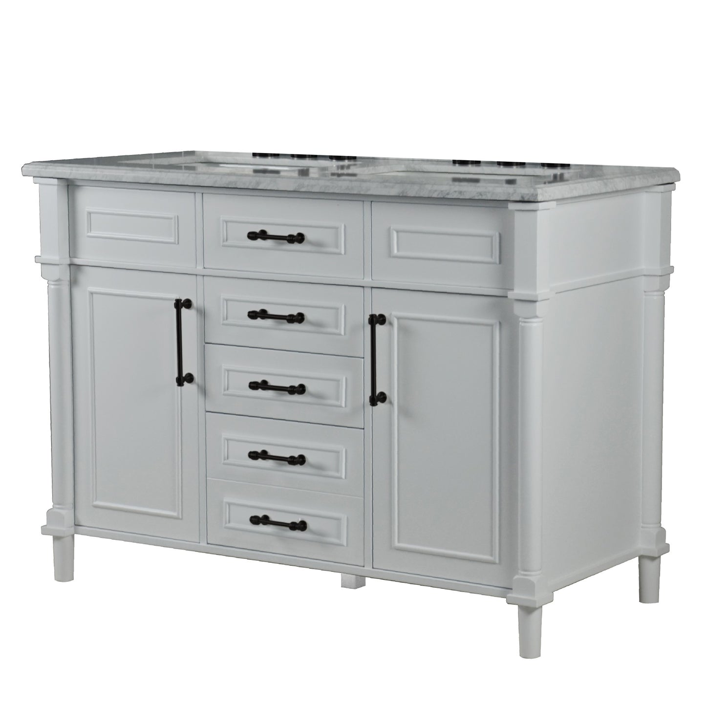 48" DOUBLE VANITY IN WHITE WITH WHITE CARRRA MARBLE TOP