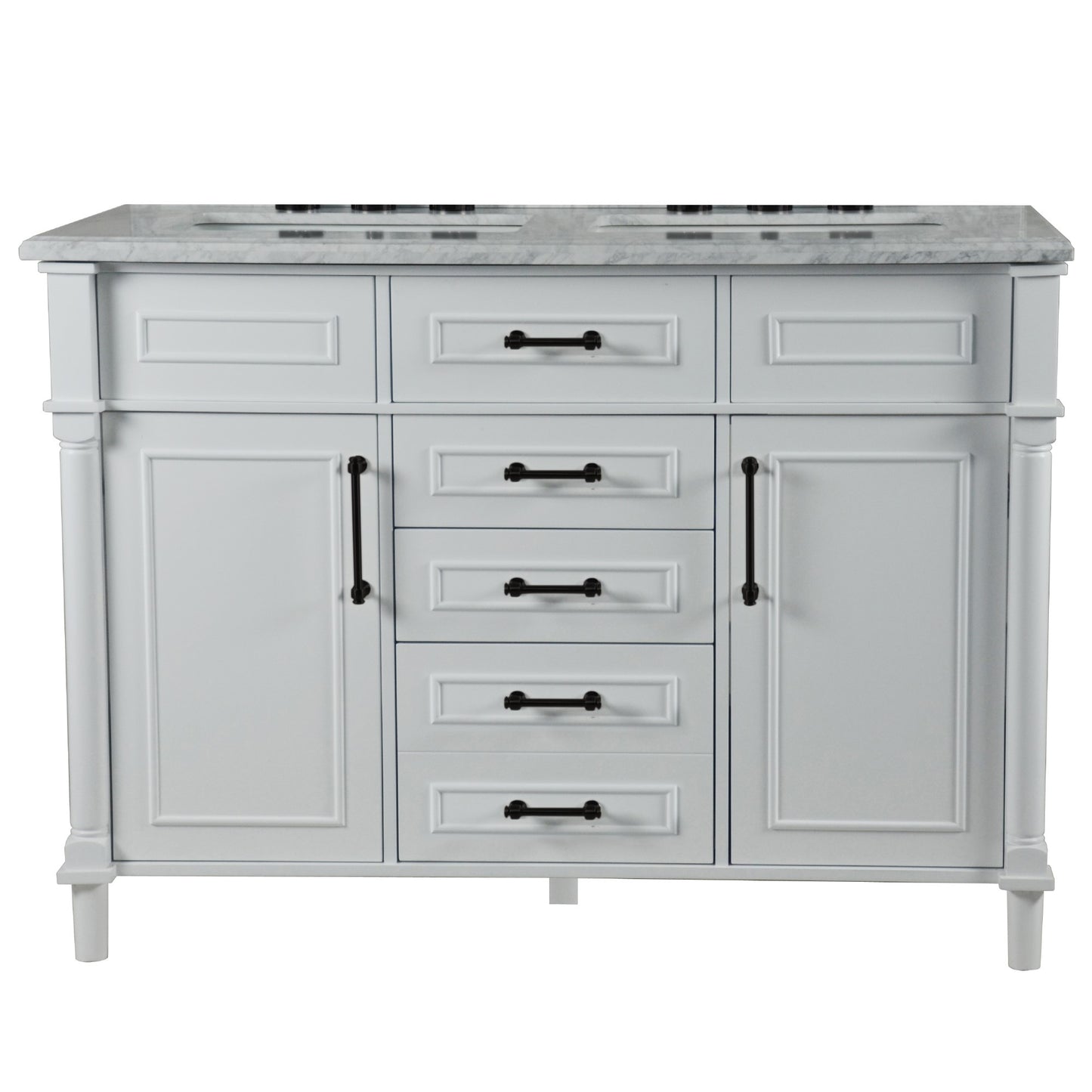 48" DOUBLE VANITY IN WHITE WITH WHITE CARRRA MARBLE TOP