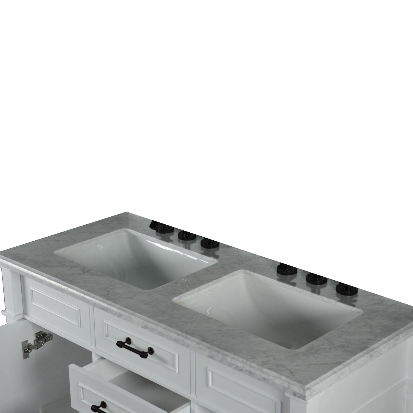 48" DOUBLE VANITY IN WHITE WITH WHITE CARRRA MARBLE TOP