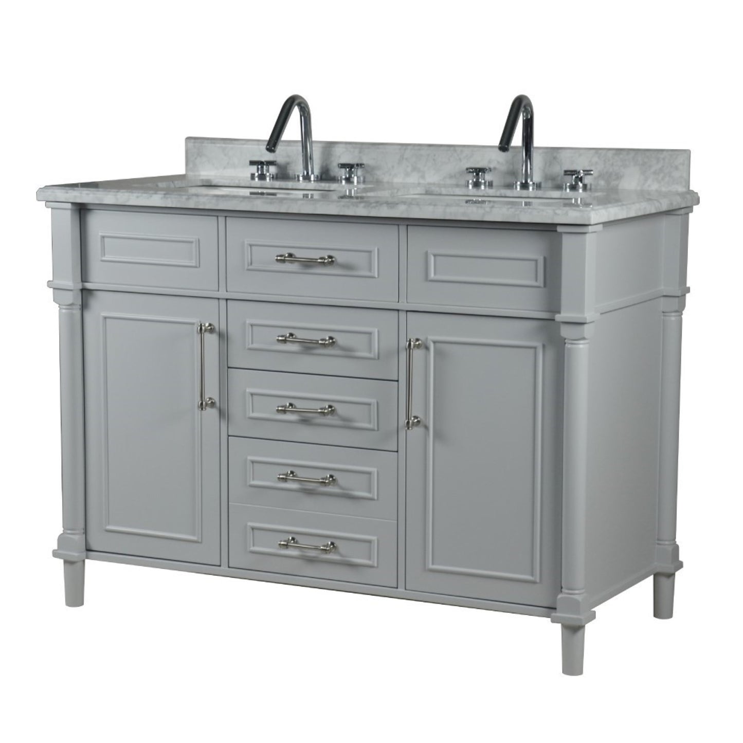48" DOUBLE VANITY IN L/GRAY WITH WHITE CARRRA MARBLE TOP