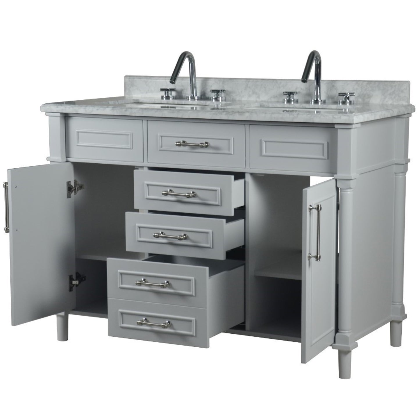 48" DOUBLE VANITY IN L/GRAY WITH WHITE CARRRA MARBLE TOP