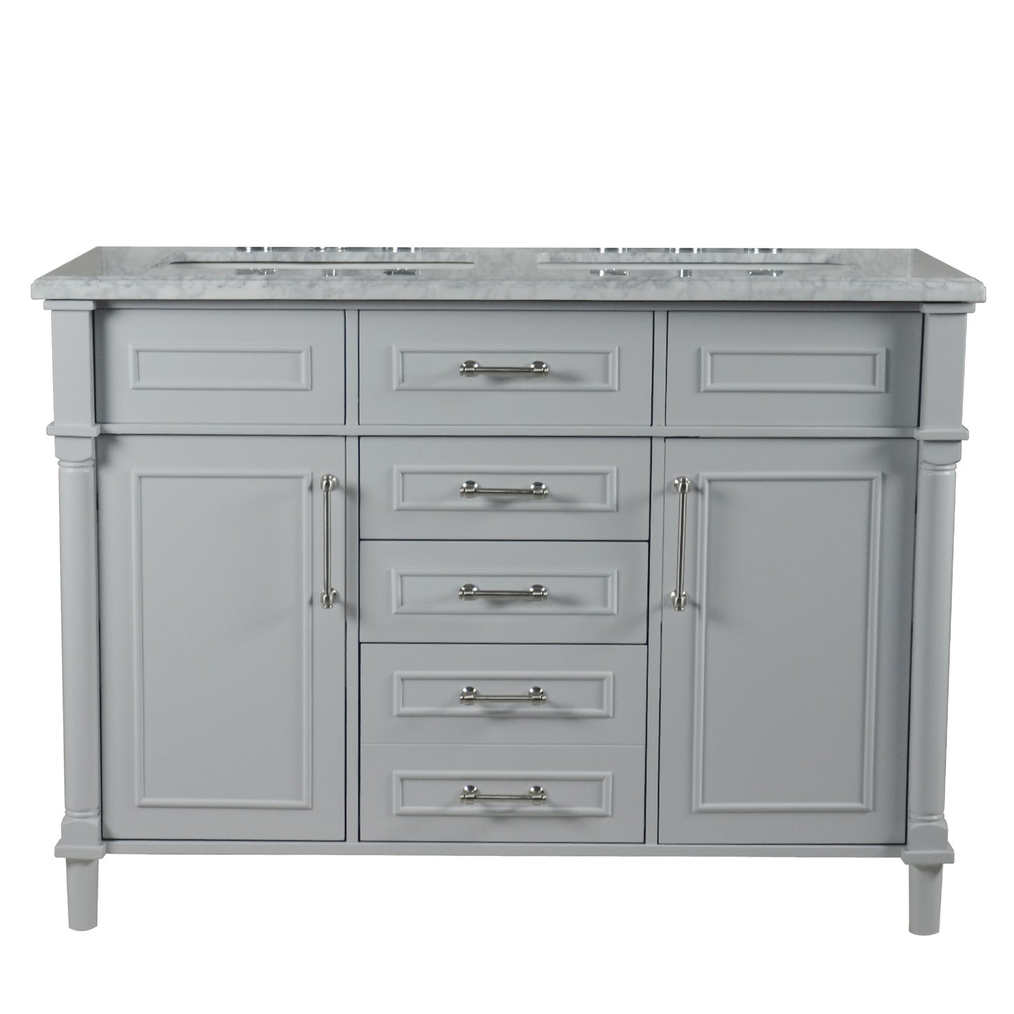 48" DOUBLE VANITY IN L/GRAY WITH WHITE CARRRA MARBLE TOP