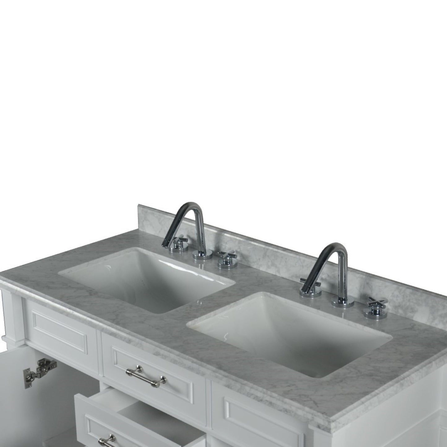 48" DOUBLE VANITY IN WHITE WITH WHITE CARRRA MARBLE TOP