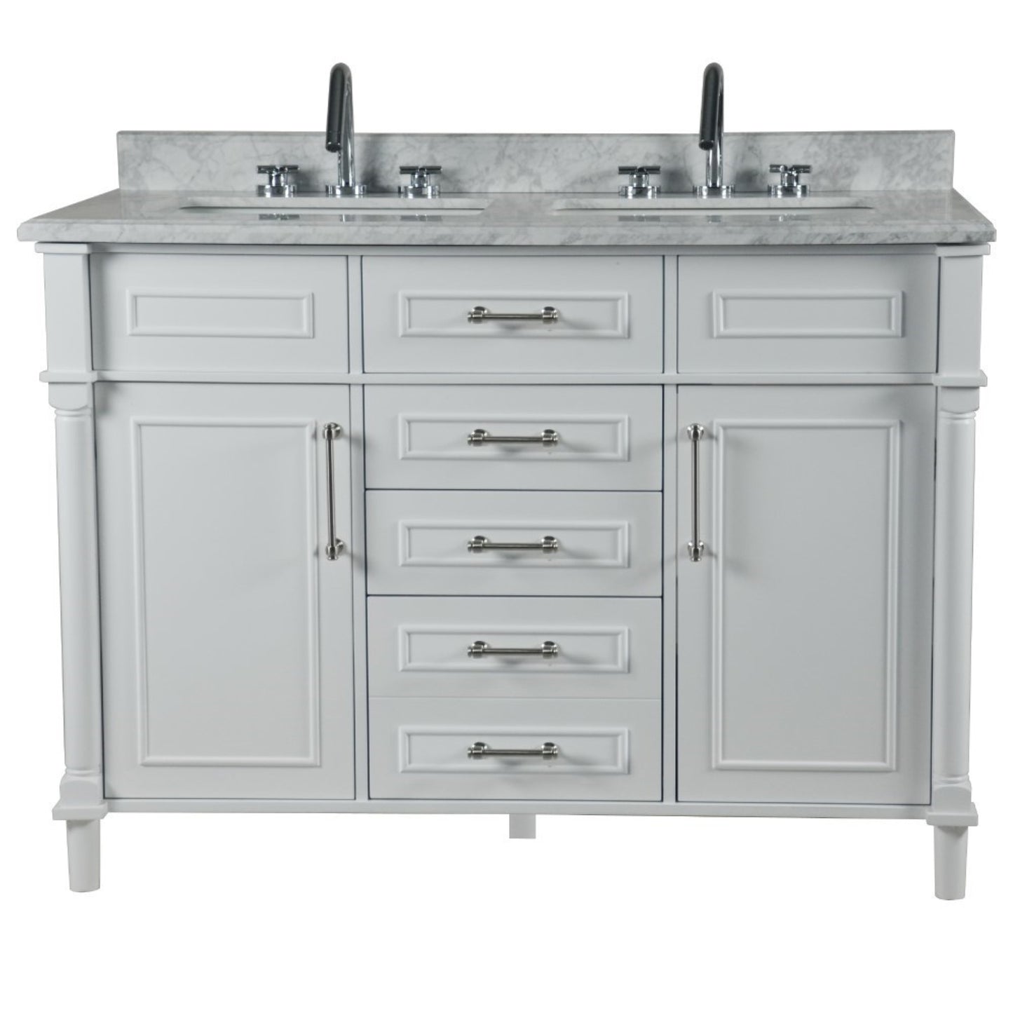 48" DOUBLE VANITY IN WHITE WITH WHITE CARRRA MARBLE TOP