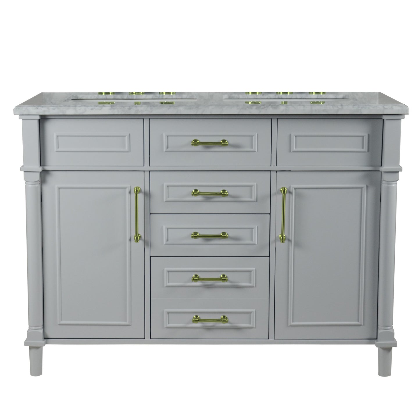 48" DOUBLE VANITY IN L/GRAY WITH WHITE CARRRA MARBLE TOP