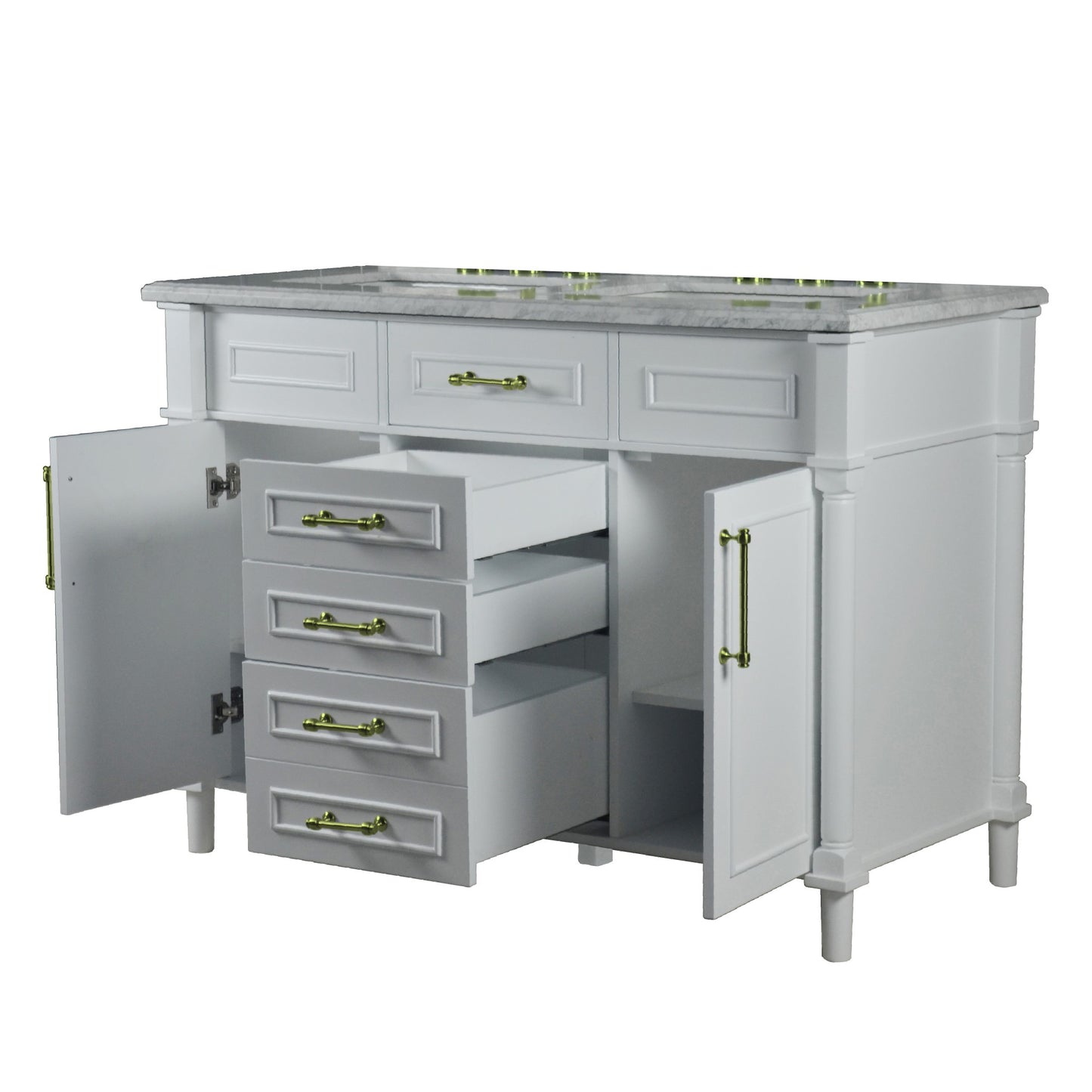 48" DOUBLE VANITY IN WHITE WITH WHITE CARRRA MARBLE TOP