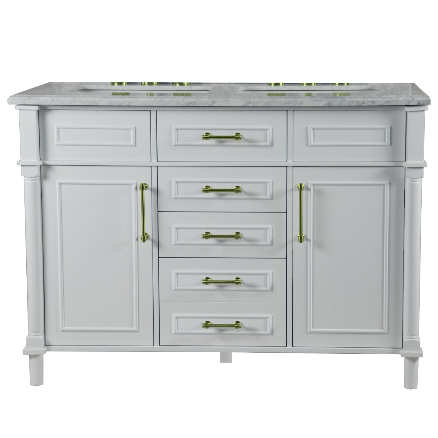 48" DOUBLE VANITY IN WHITE WITH WHITE CARRRA MARBLE TOP