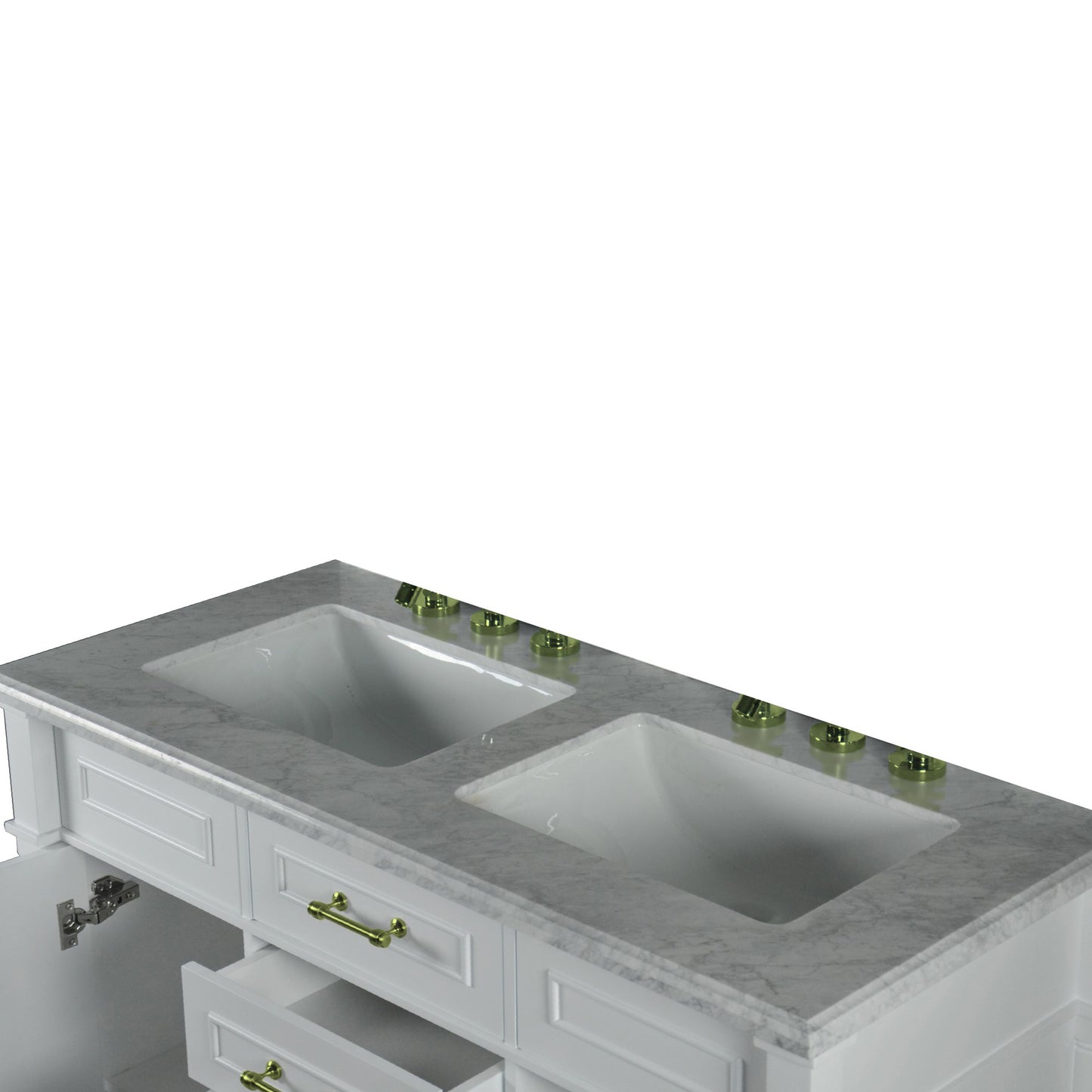 48" DOUBLE VANITY IN WHITE WITH WHITE CARRRA MARBLE TOP