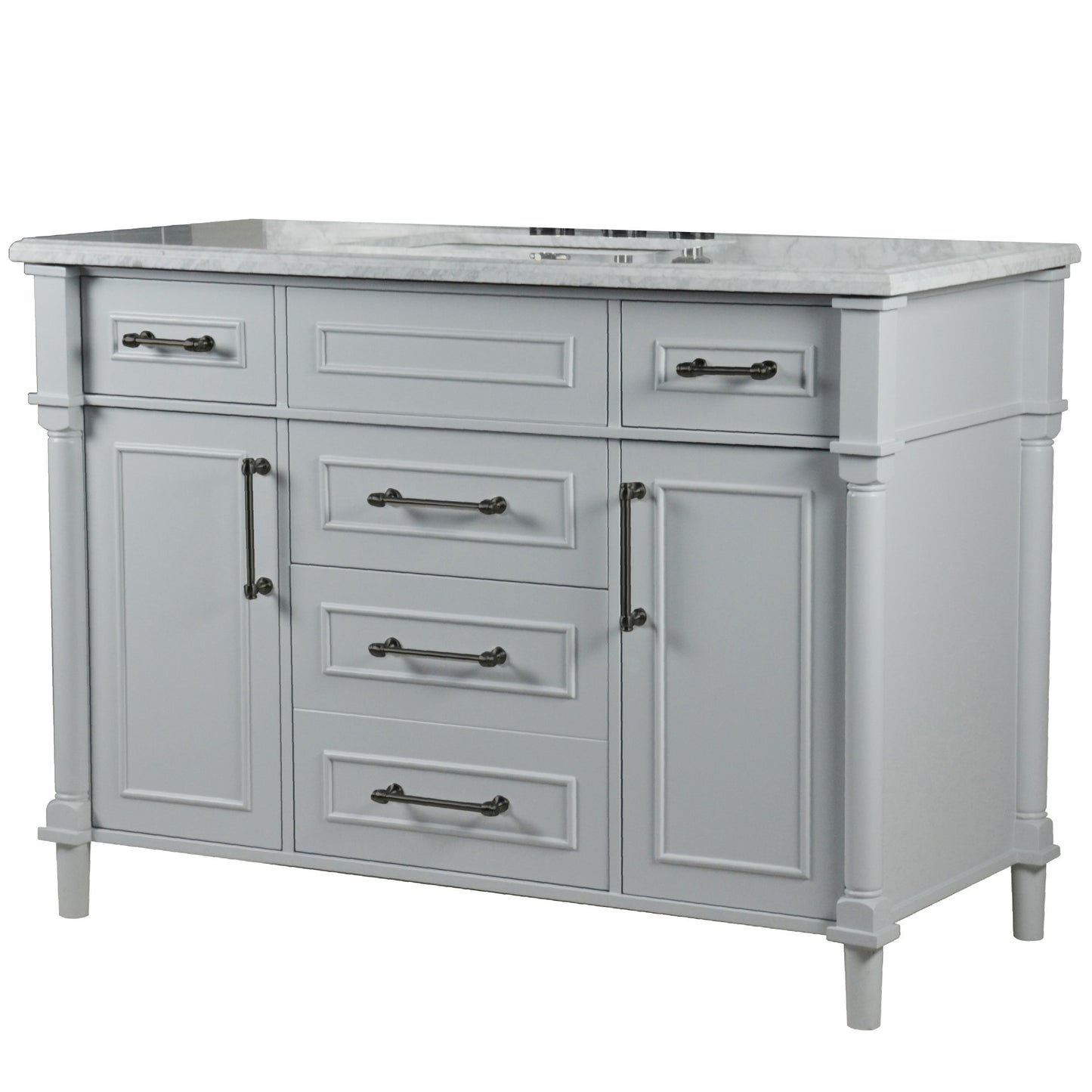 48" SINGLE VANITY IN L/GRAY WITH WHITE CARRRA MARBLE TOP