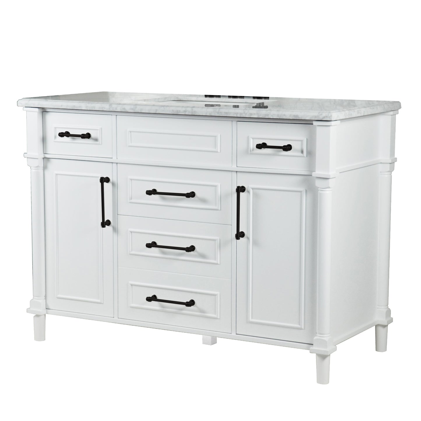 48" SINGLE VANITY IN WHITE WITH WHITE CARRRA MARBLE TOP