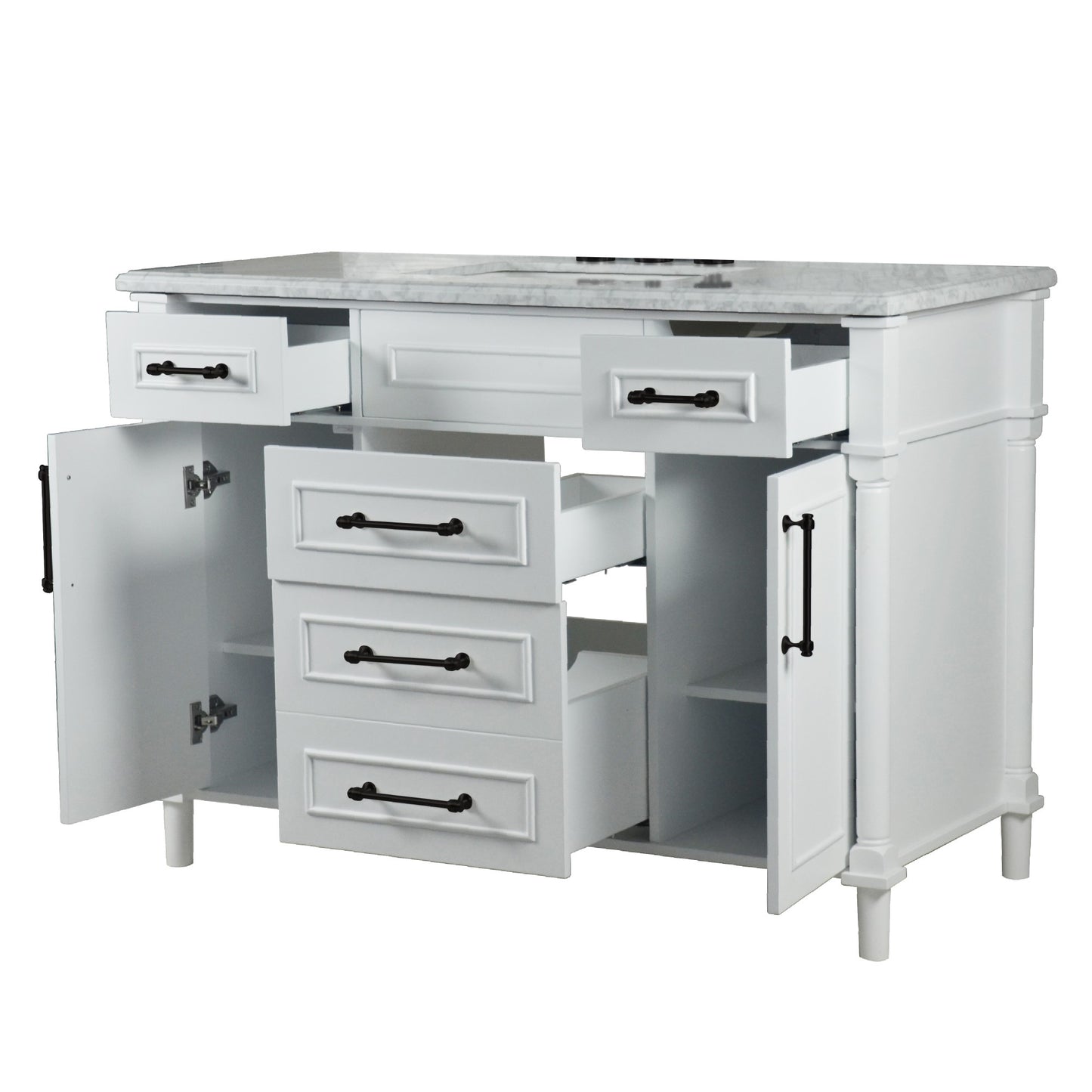 48" SINGLE VANITY IN WHITE WITH WHITE CARRRA MARBLE TOP
