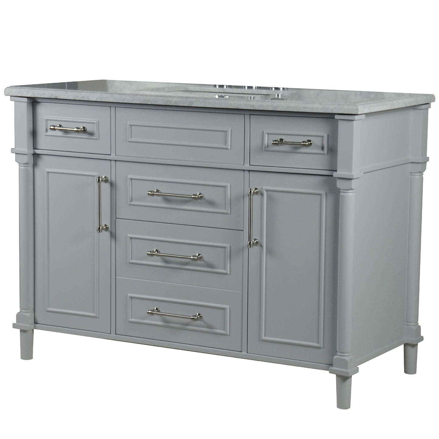 48" SINGLE VANITY IN L/GRAY WITH WHITE CARRRA MARBLE TOP
