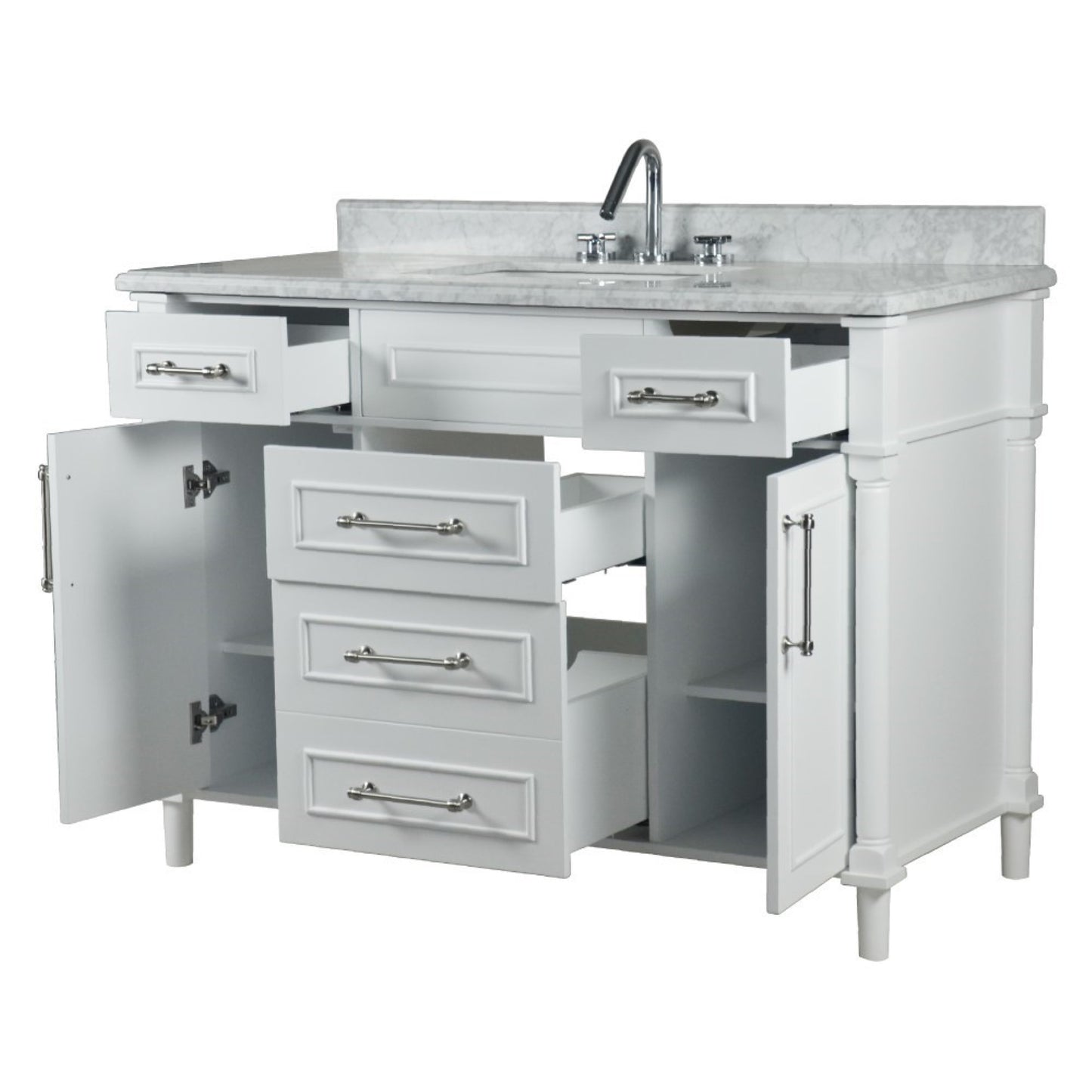 48" SINGLE VANITY IN WHITE WITH WHITE CARRRA MARBLE TOP